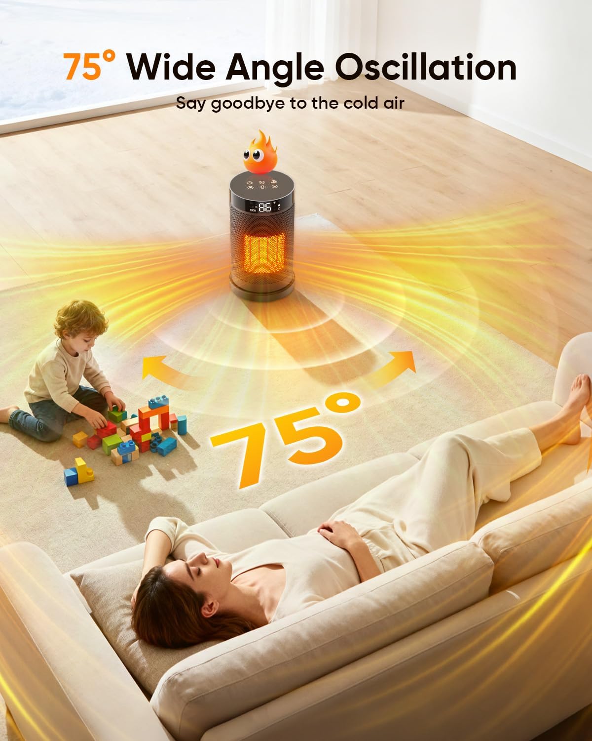 Smart Space Heater with WiFi/APP & Alexa Control, 1500W PTC Ceramic Electric Heaters for Indoor Use, 75° Wide-Angle Oscillation, 24H Timer, ECO Mode, Safe Indoor Portable Heater for Home Office