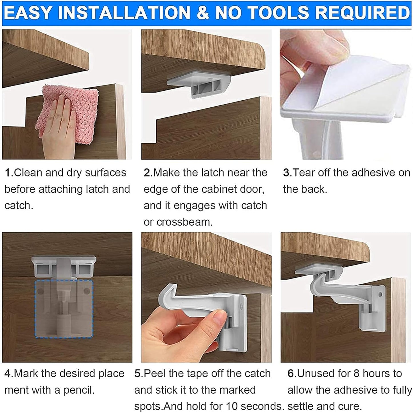 4 Pack Upgraded Invisible Baby Proofing Cabinet Latch Locks – No Drilling or Tools Needed, Fits Most Cabinets & Drawers, Works with Countertop Overhangs, Strong Adhesive for Easy & Secure Installation