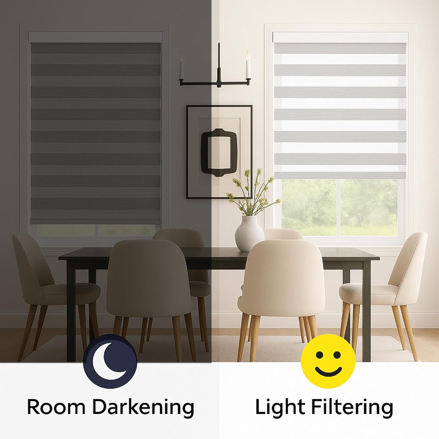 Shadesu Cordless Zebra Blinds for Windows, 36.5" W x 72" H, Grey, Dual Layer Free-Stop Zebra Shades, Light Control for Day and Night, Sheer Blinds for Indoor Windows, Bedroom, Kitchen