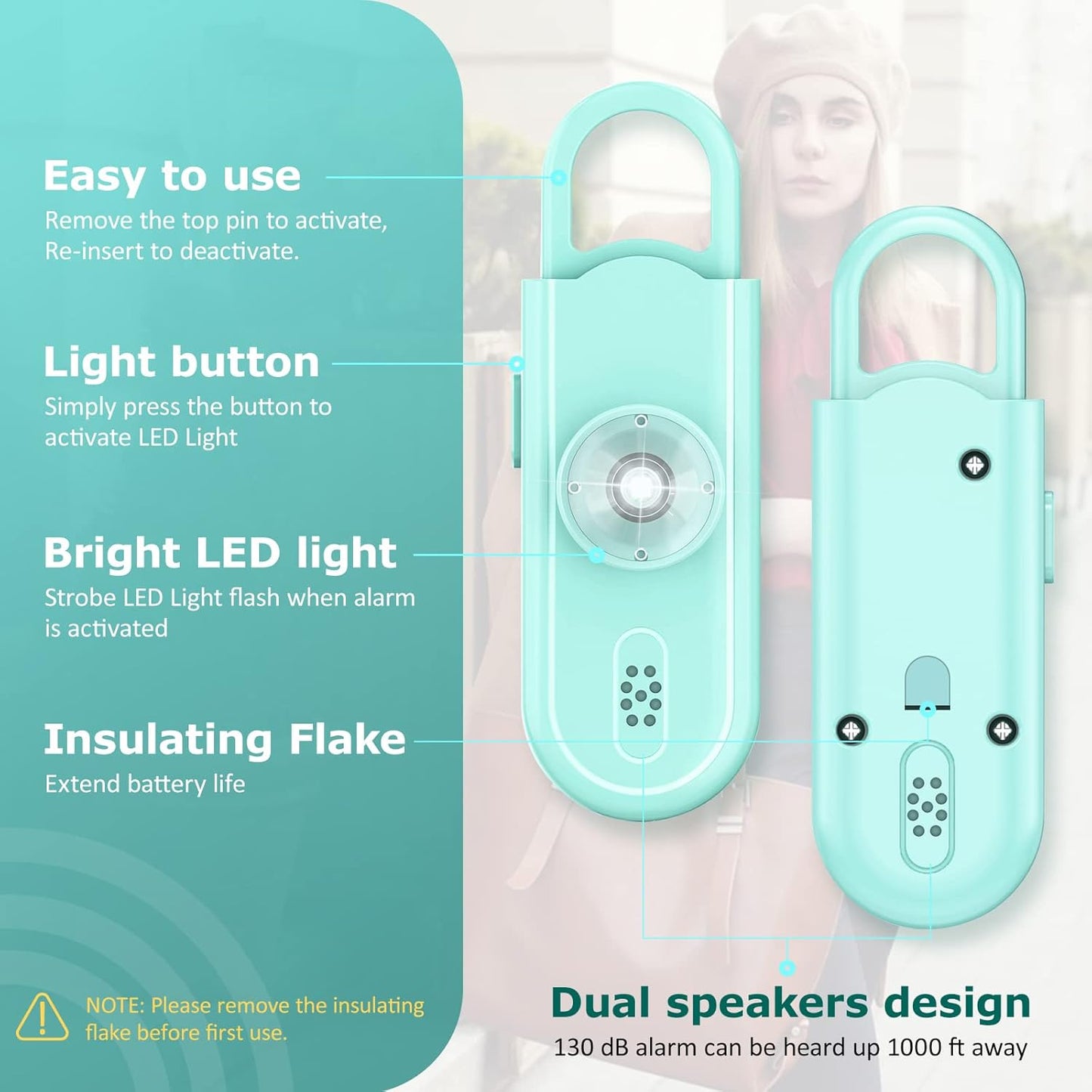 Personal Safety Alarm for Women Girls, 130dB Loud Siren with Key Chain, SOS Strobe Light, Flashlight, Double Speakers Help Kids/Elders/ Students Emergency Call, Stocking stuffers Gift for Self Defense