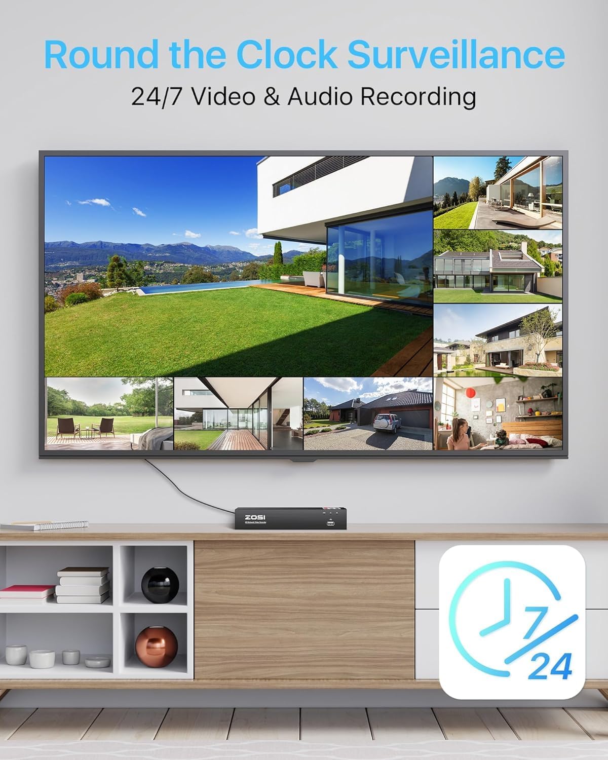 ZOSI 4K PoE Security Camera System,4 x 8MP Weatherproof Surveillance Cameras with One-Way Audio,People Counting,Night Vision,Person Vehicle Detection,8CH 4K NVR with 2TB HDD for Home 24/7 Recording