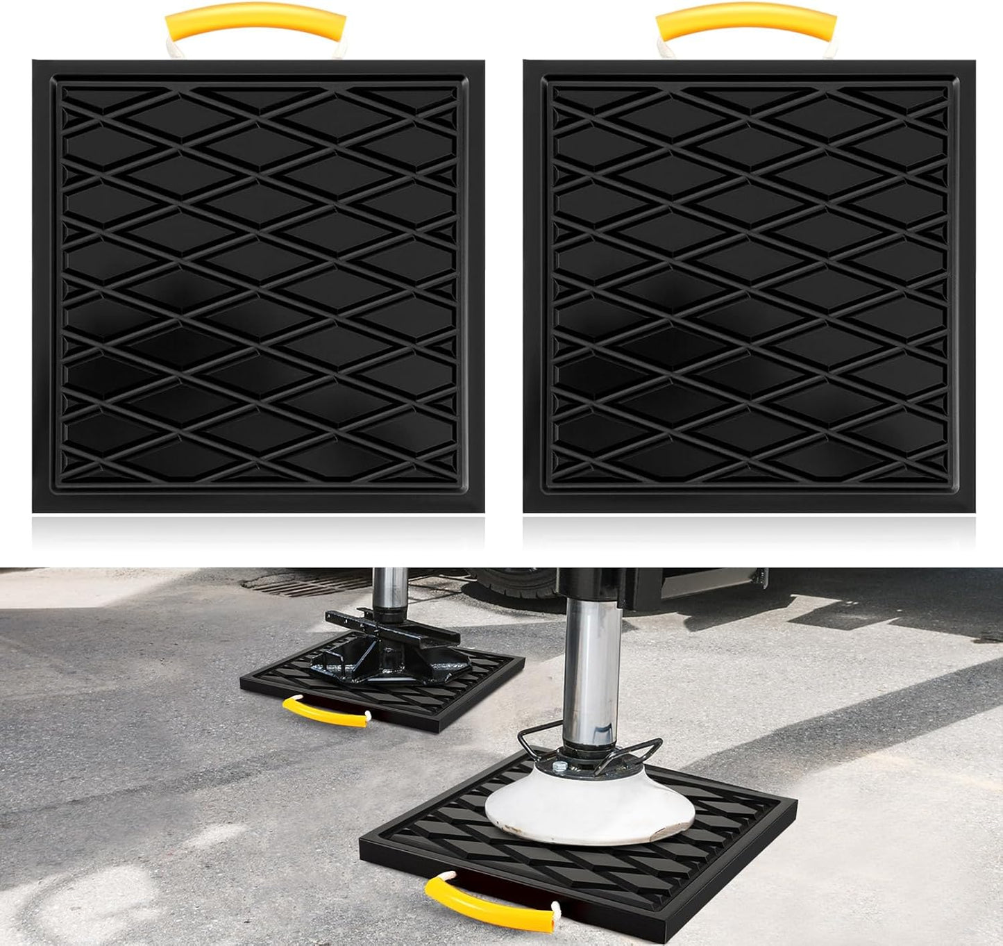2 Pcs Rv Jack Pads 18 x 18 x 1 Inch Rv Leveling Blocks with Handle Heavy Duty Leveling Jack Pads Stabilizer Blocks for Truck Trailer Crane