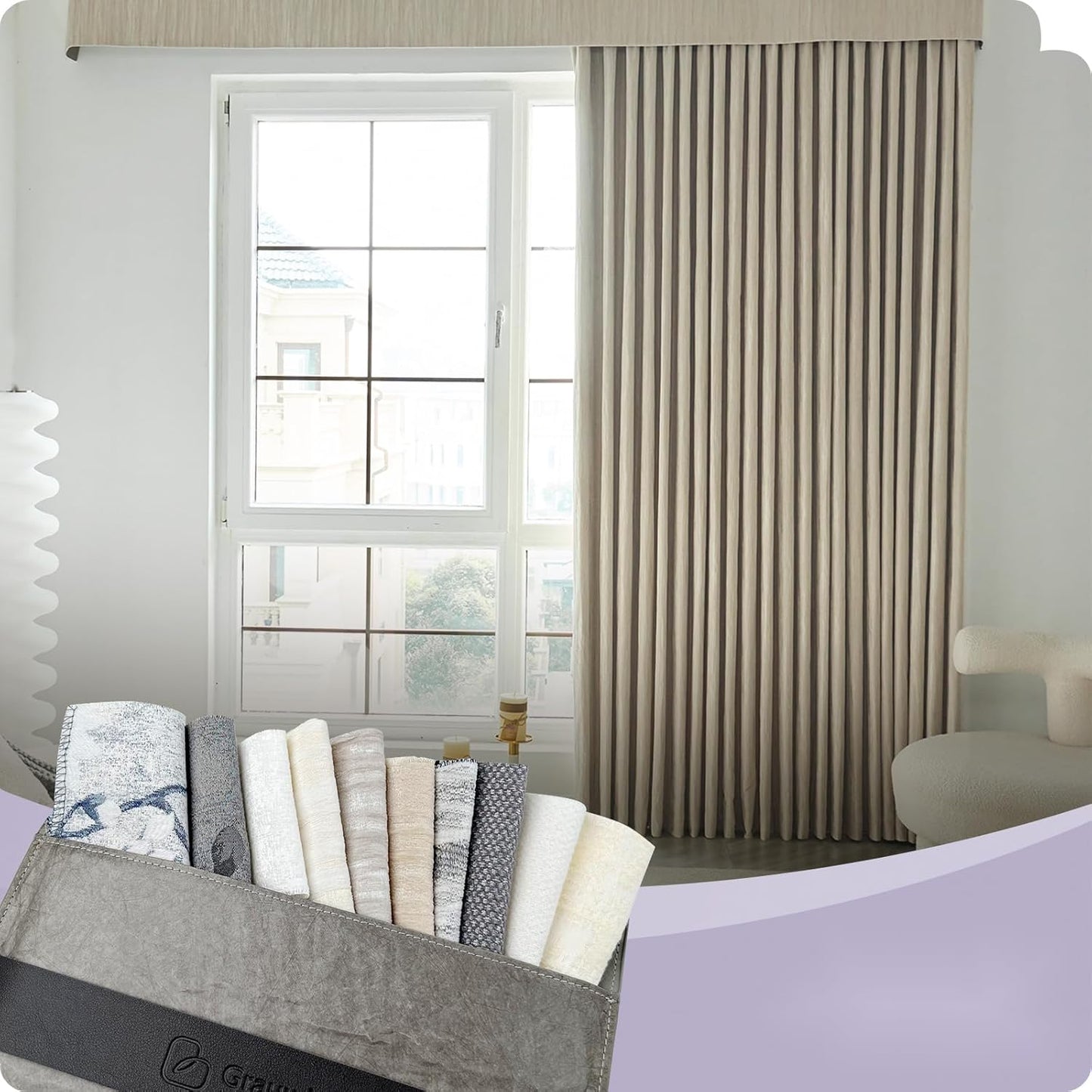 Graywind Custom Curtains Drapes for Sliding Door Room One-Way or Split Draw Curtain (Designed Series Fabric Samples)