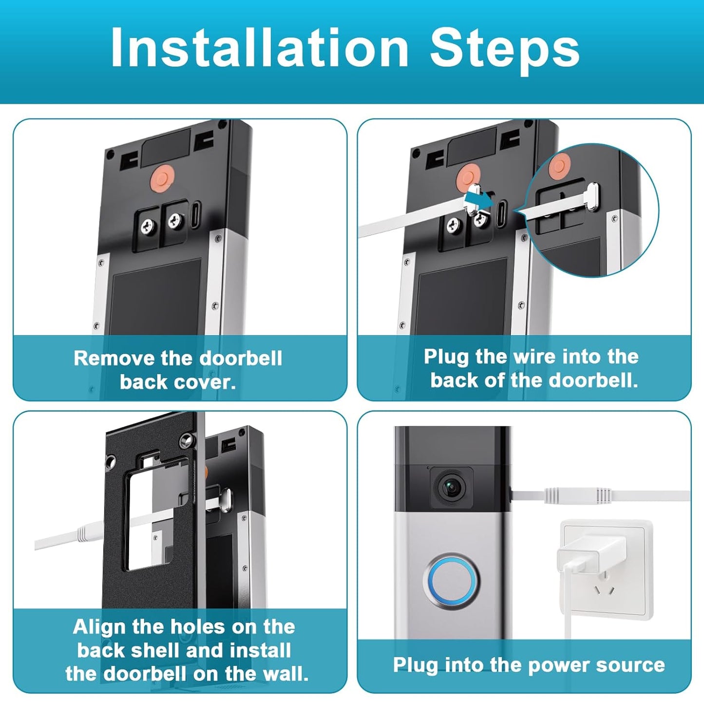 Doorbell Charger for Ring Battery Doorbell(2024 Release), USB C Charger Cable for No Drill Doorbell, 90 Degree USB C 17Ft Doorbell Charging Cable Sustainable Power Supply