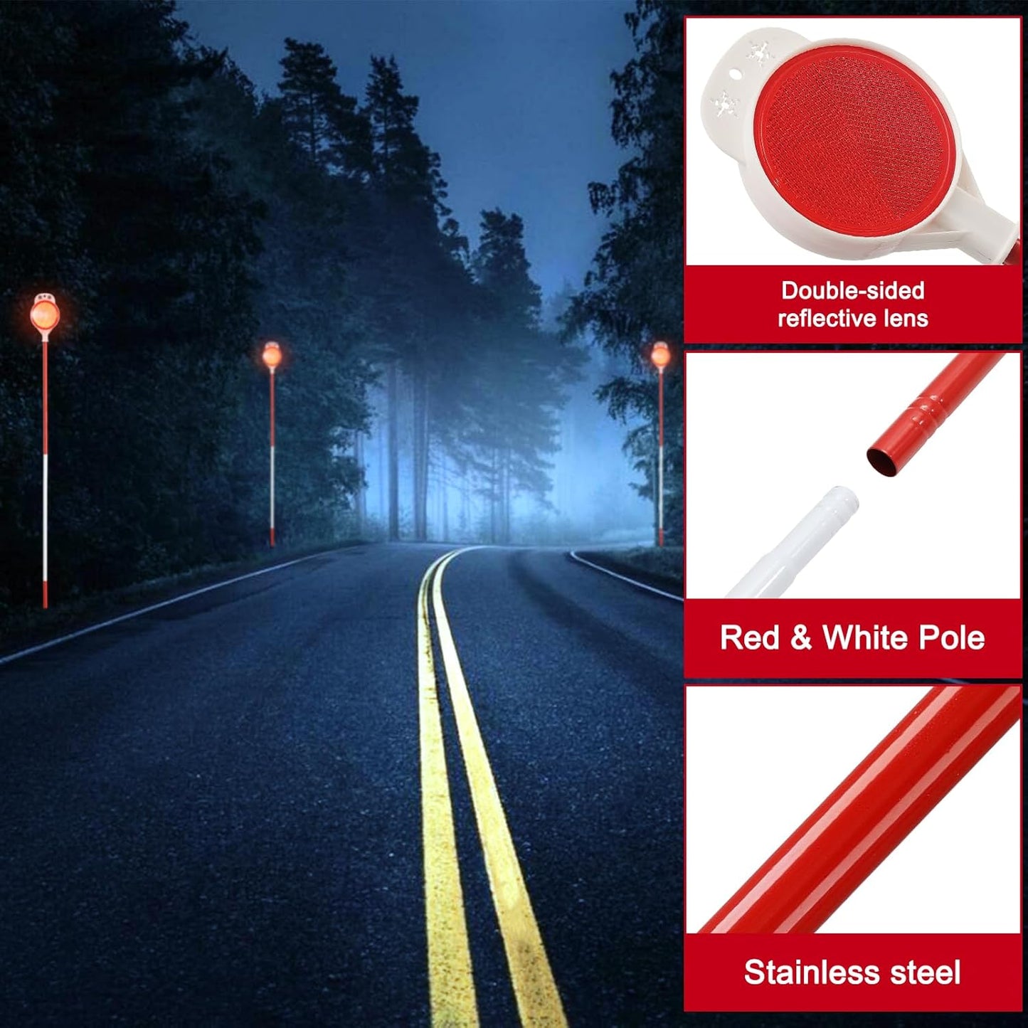4 Pack Driveway Markers,48 Inch Steel Metal Double Sided Driveway Reflectors,High Visibility Reflective Driveway Markers Snow Stakes for Snow Plowing,Parking Lots,Walkways,Landscape
