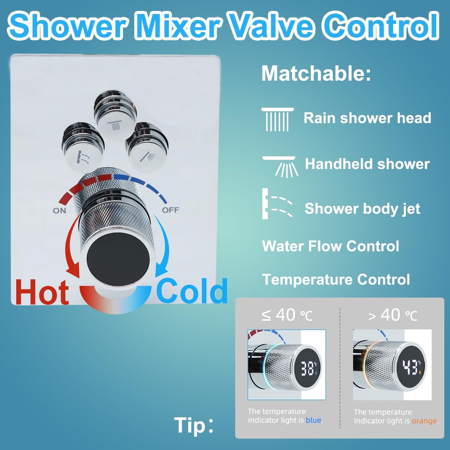 Digital Display Shower Valve Shower Valve 3 Way Shower Diverter Valve Shower Mixing Valve Can Use All the Time Polished Chrome