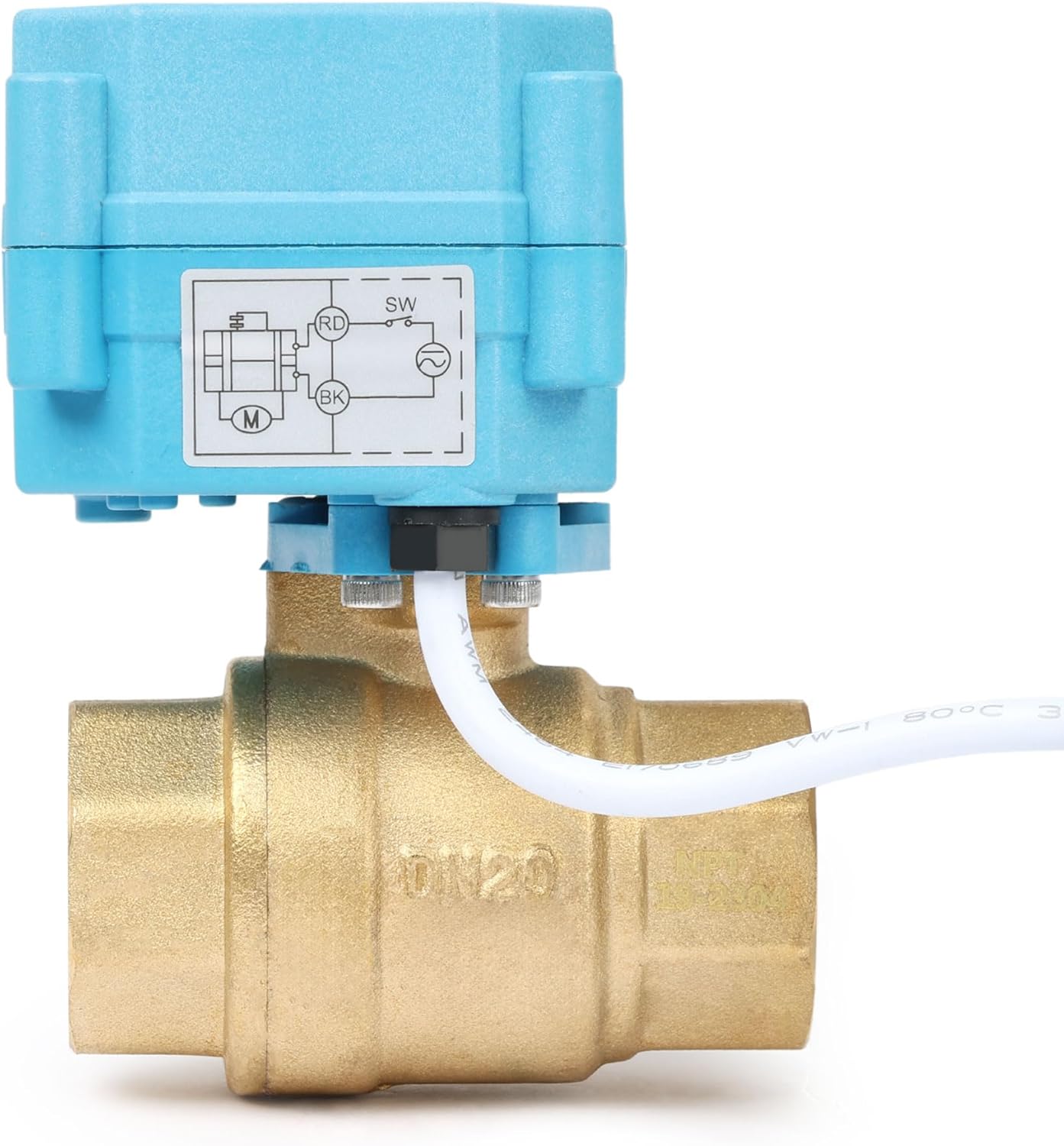U.S. Solid Motorized Ball Valve - IP67 3/4inch Brass Ball Valve 110-230V with Waterproof Cover, Full Port, 2 Wire Auto Return, Normally Closed