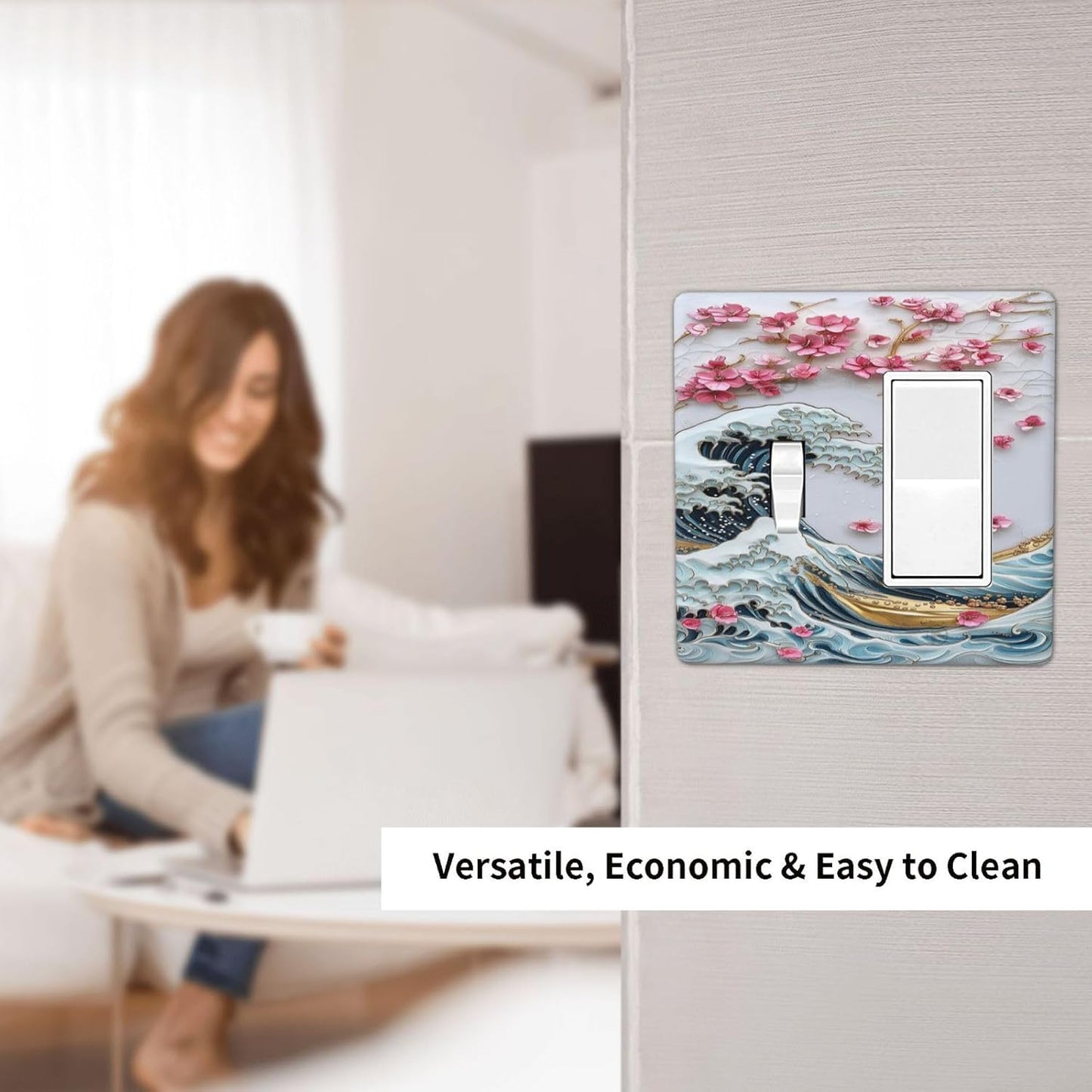 Outlet Covers The Great Wave Off Kanagawa With Sakura 1 Toggle 1 Rocker Combination Decorative Wall Plate Electrical Switch Plates Light Switch Cover Plate for Bedroom Bathroom Decor