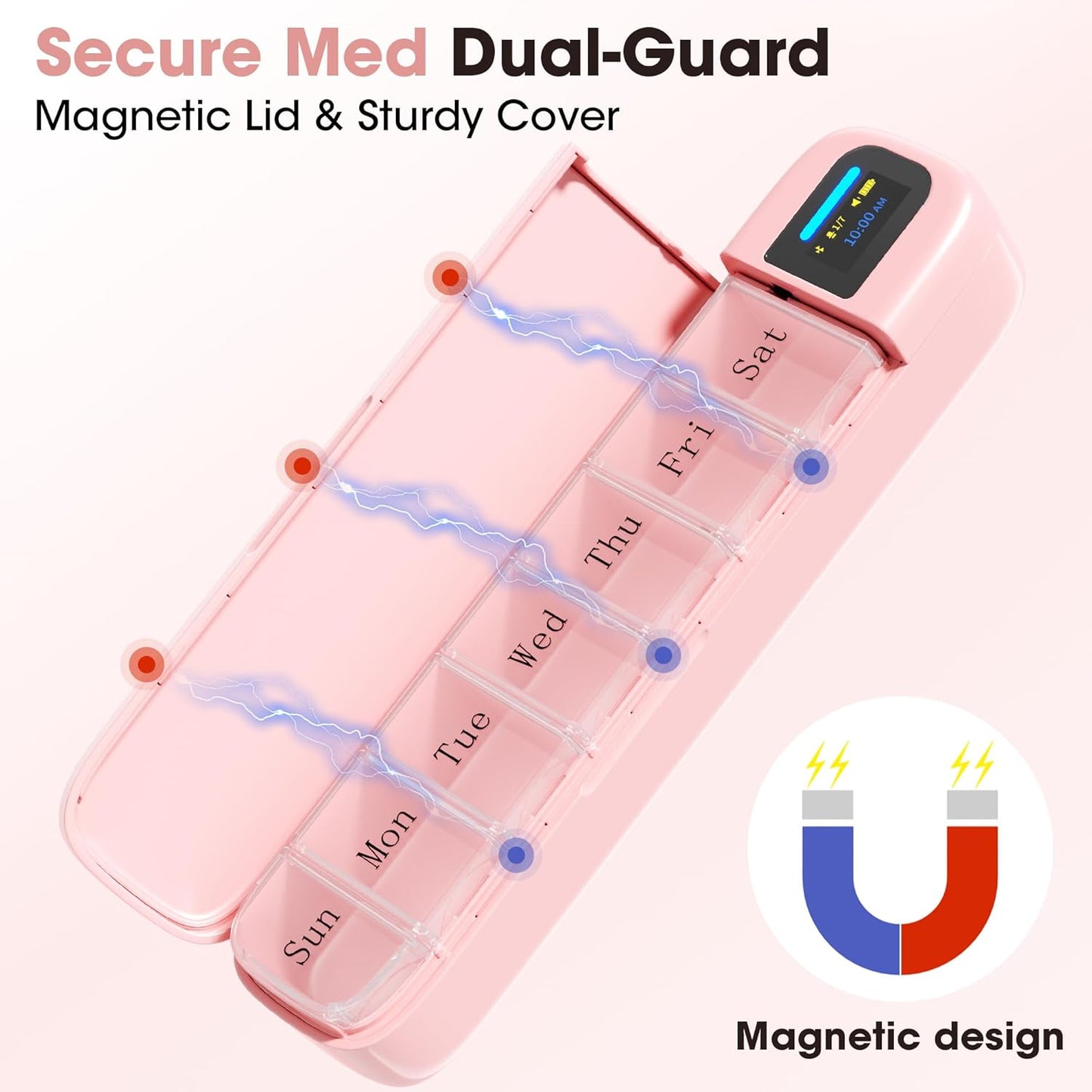 Daviky Automatic Pill Dispenser, Smart Pill Organizer with Alarm, Pill Box 7 Day with APP, Weekly Travel Pill Case, Portable Pill Reminder for Medicines, Supplements and Vitamins (Pink)