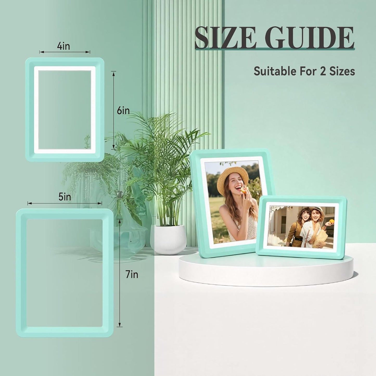 Green 5x7 Picture Frame with Acrylic Front 6 Pack, ABS Frame for 5x7 or 4x10 Photos, Shatterproof UV-Resistant Tabletop Photo Frame, Vertical/Horizontal Display for Home Décor
