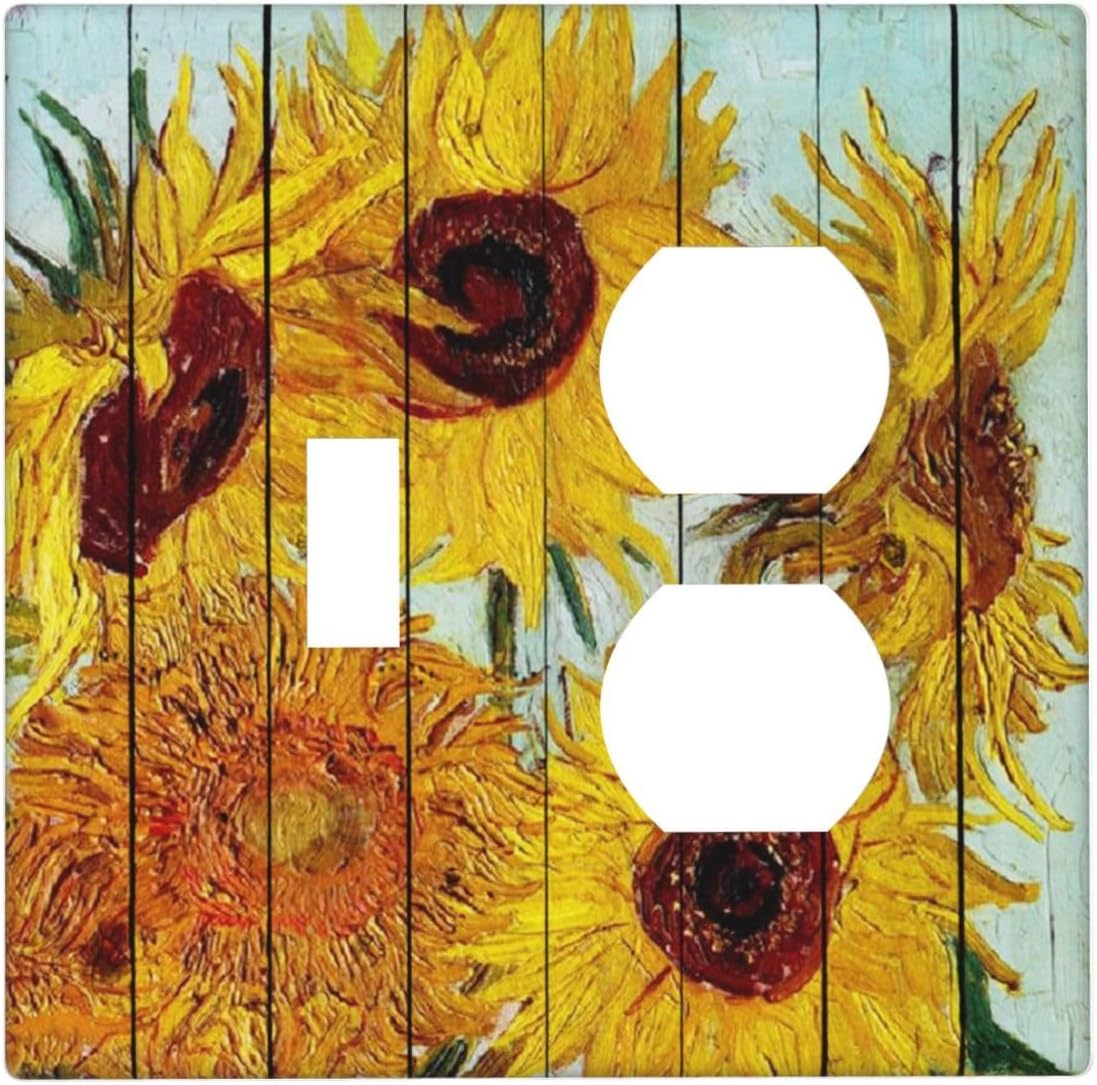 Wallplates Sunflowers Oil Paintings Wood Floral 1 Toggle 1 Duplex Switch Plate Electrical Gfci Faceplate Decorative Light Switch Covers For Farmhouse Bed Room Decor