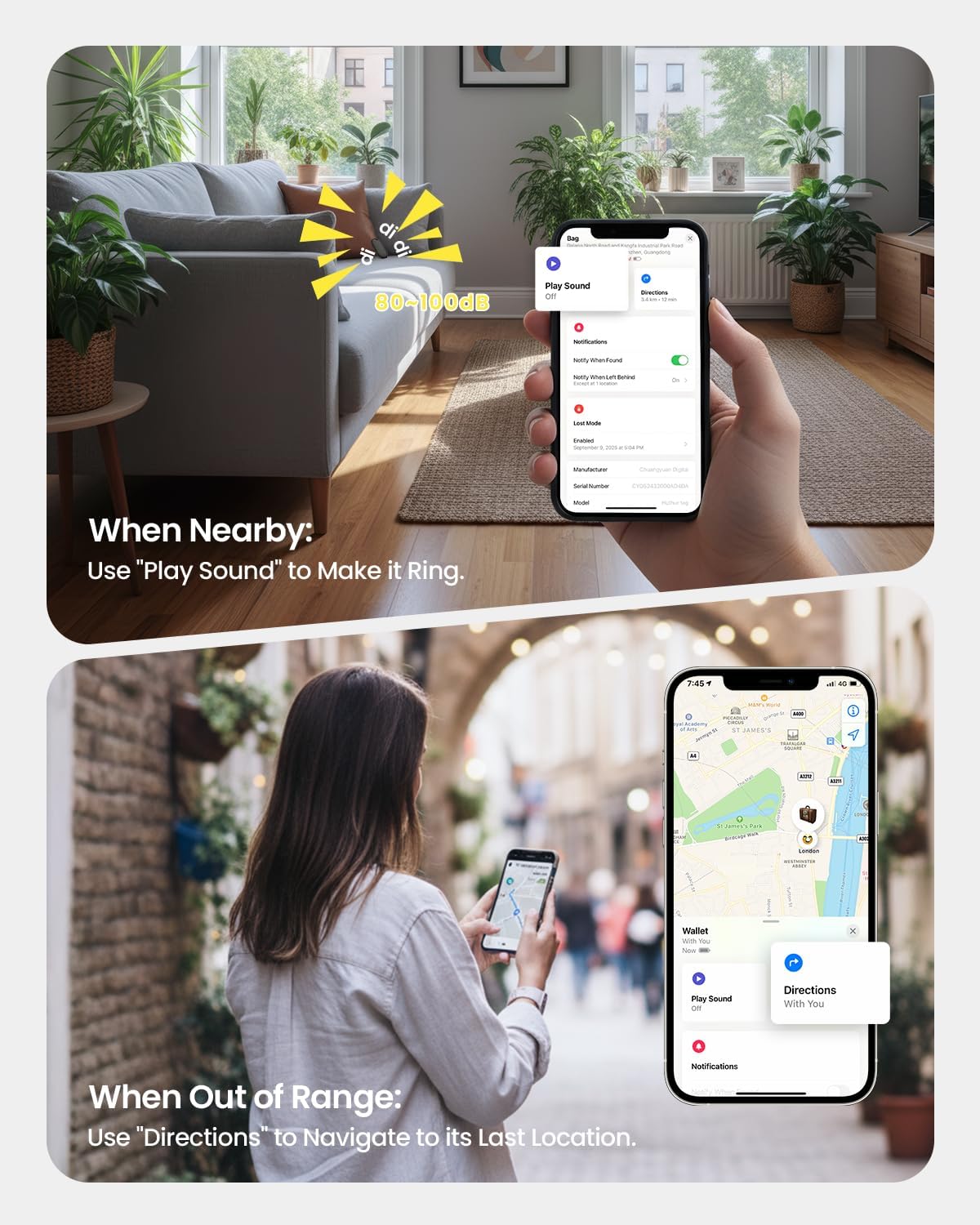 Slim Air Tracker Tags Compatible with Apple Find My (iOS Only) [Apple MFi Certified] Smart Tag with Replaceable Battery Bluetooth Tag Item Finder for Keys, Wallet, Luggage, Bags (Rich Black)