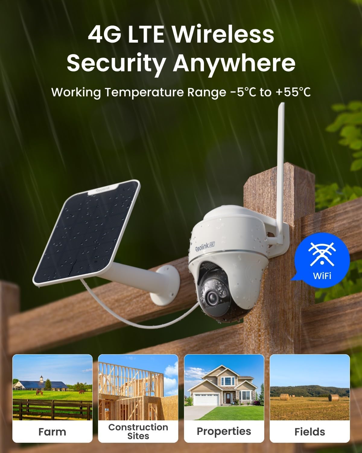REOLINK 4K LTE Cellular Security Camera Wireless Outdoor, No WiFi, 3G/4G LTE, Solar Powered, SIM Card+32GB SD Card Included, Color Night Vision, Local/Cloud Storage, Go PT Ultra+SP, Updated Version