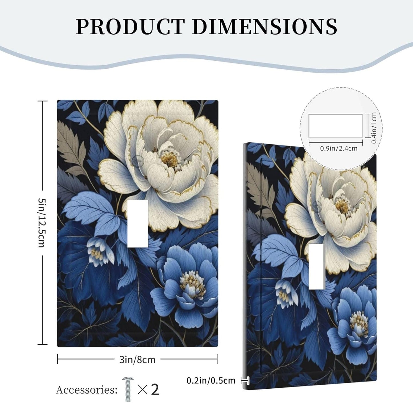 Blue White Flowers Light Switch Covers 1 Gang Single Toggle Wall Plate Decorative Switchcover Electrical Switchplate for Country Living Decor
