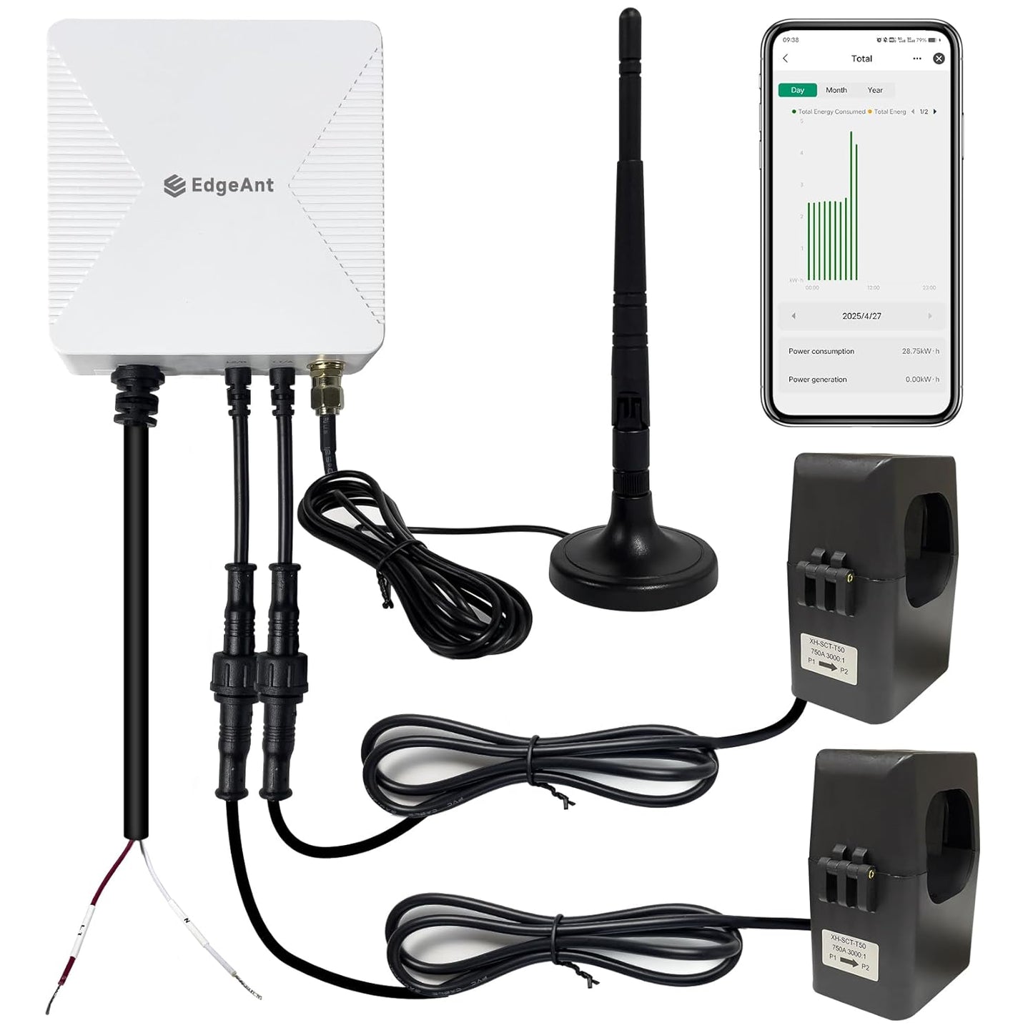 WiFi Energy Monitor with 2 * 750A Clamps, Real-Time Electricity Tracking, Smart Home Power Management