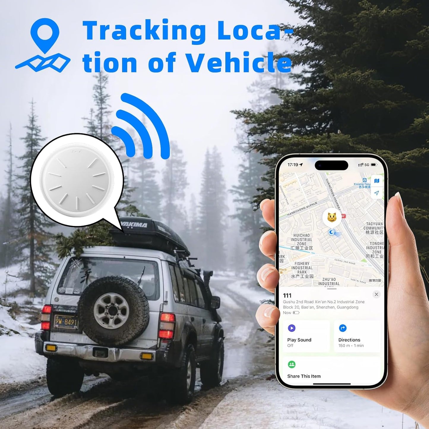 GPS Tracker for Vehicles, MINI Car Tracker Device Hidden for Vehicle, No Monthly Fee, Real-Time Tracker Device for Vehicles Work with Find My (iOS Only), Magnetic Car Tracker, Waterproof