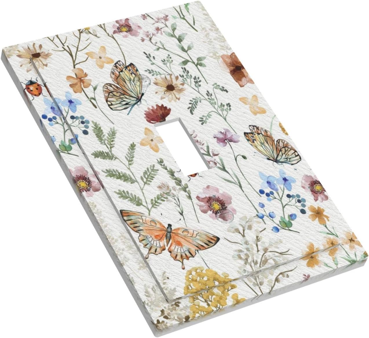 Decorative Light Switch Cover Boho White Background Butterfly Rustic Flower Single Toggle Personalized Wall Plate Switchplate 1 Gang Switchcover Decora Light Switch Plate for Home Decor