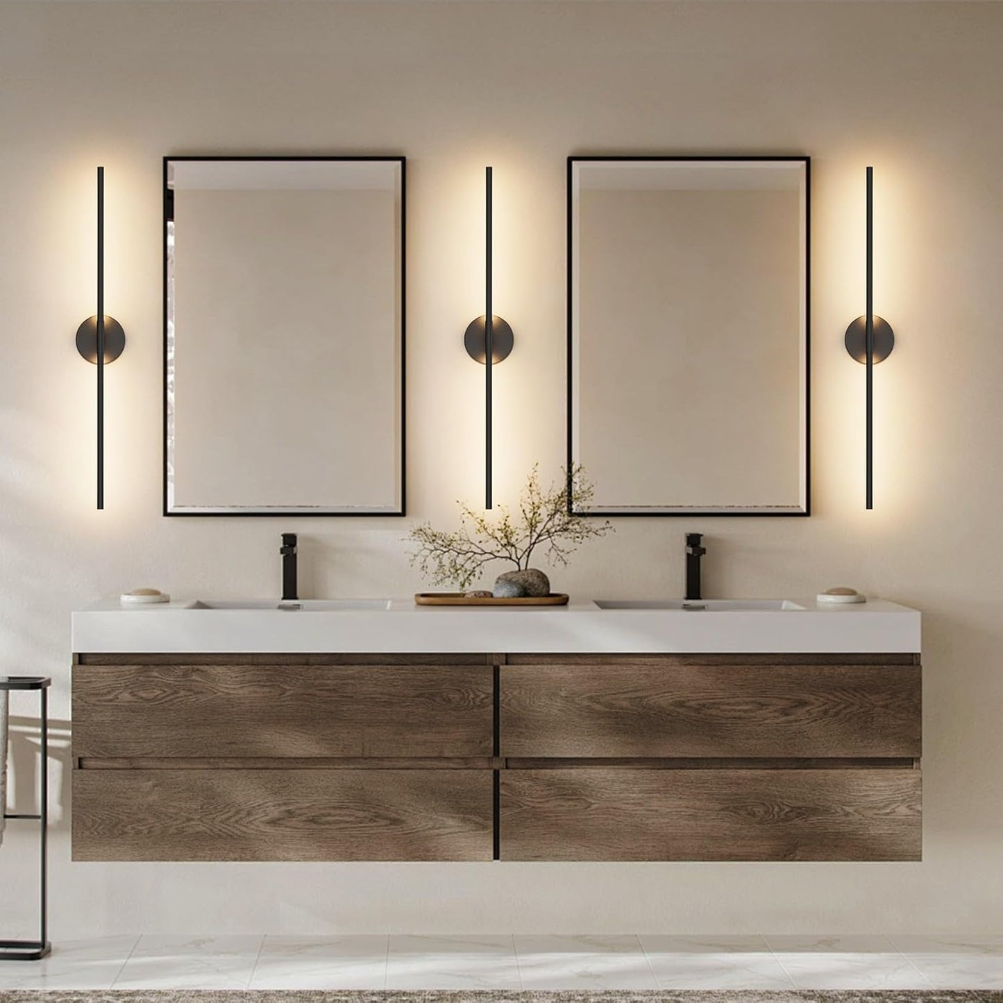 Modern Wall Sconce for Bathroom & Bedroom - 33In Black Vanity Light Fixture - 3000K Warm Light - 360 Rotate Over Mirror