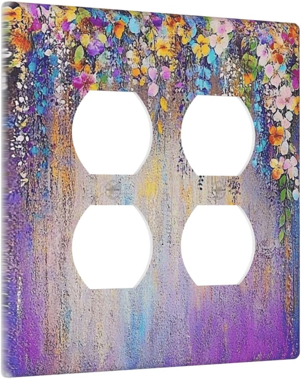 Colorful Country Flower Wildflower Floral Outlet Covers 2 Gang Double Duplex Decorative Light Switch Covers Electrical Wallplates Socket Faceplate For Bed Room Living Room Decor
