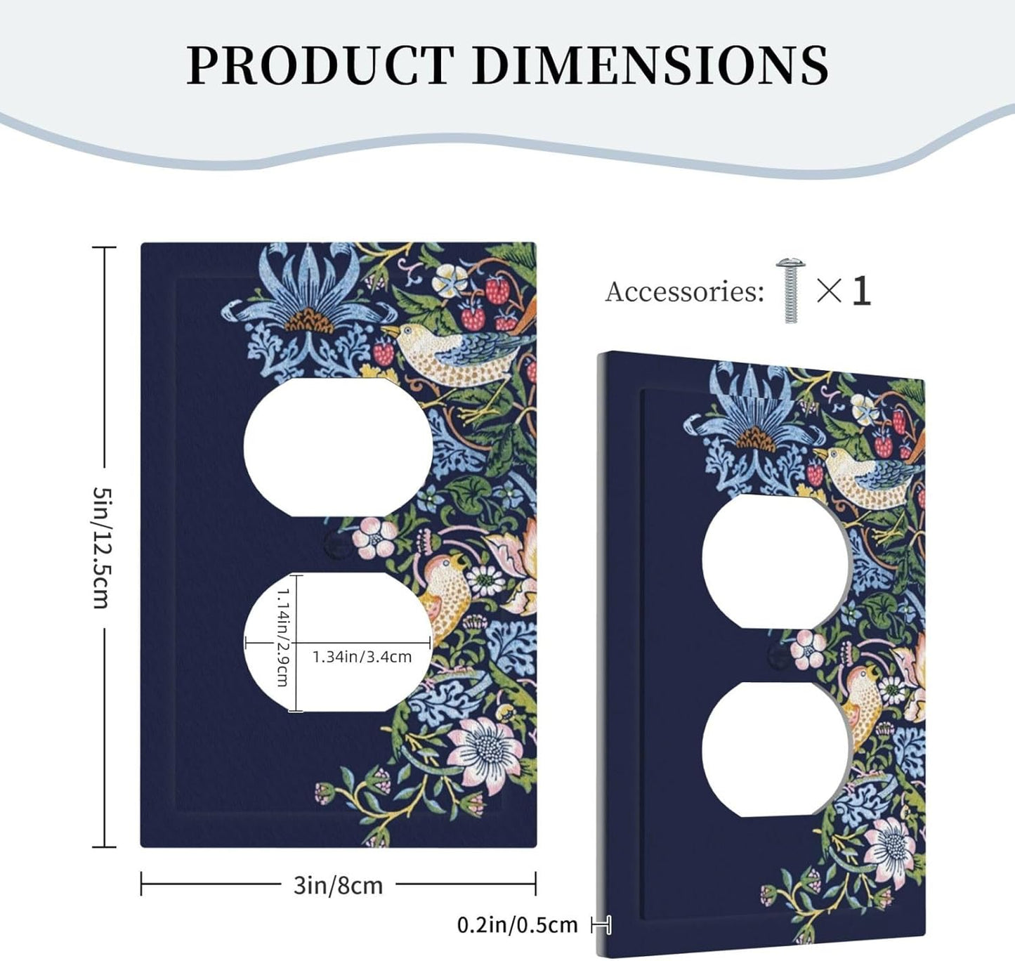 Decorative Outlet Covers Vintage Blue Morris Strawberry Thief Bird Flower 1 Gang Duplex Light Switch Cover Plate Wall Plates for Electrical Outlets Switchplate Faceplate