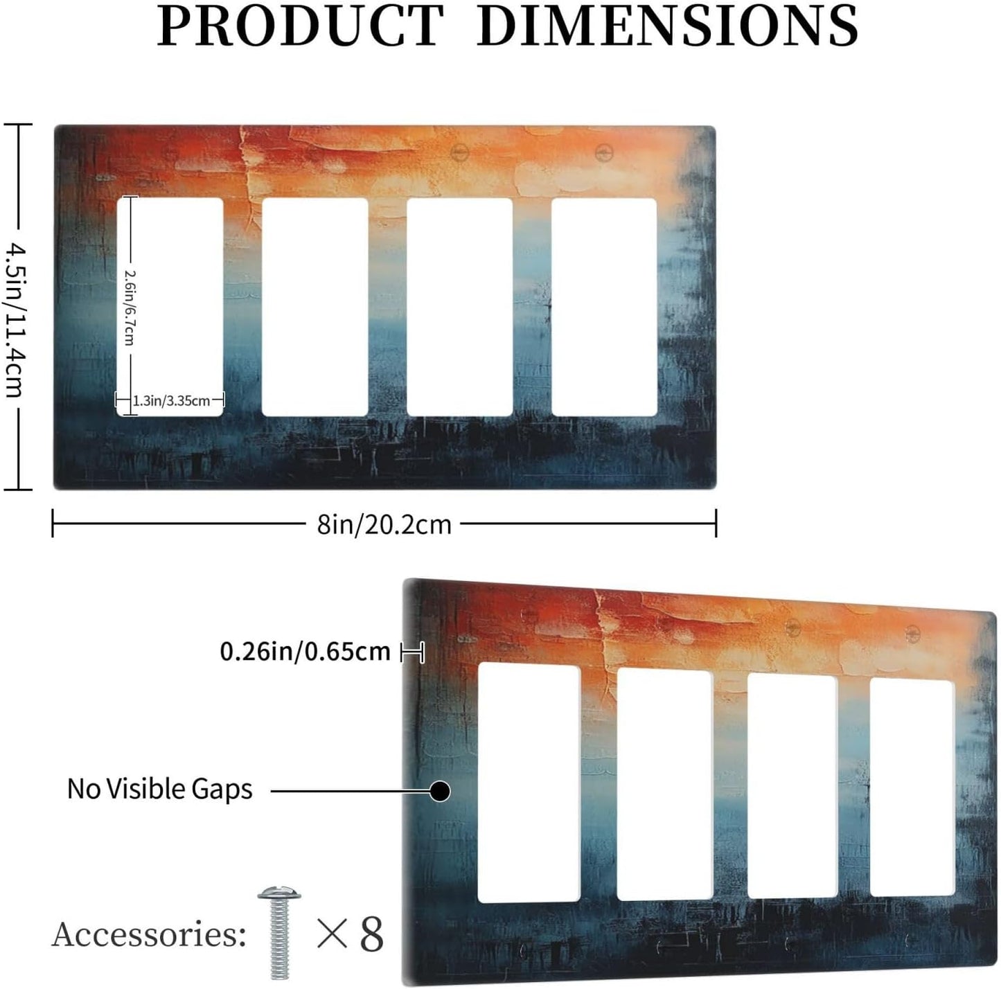 Blue Orange Abstract Modern Minimalist Oil Painting 4 Gang Wall Plates Outlet Covers Quad Rocker Light Switch Cover Plate Decorative Switch Plates GFCI Electrical Faceplate 4.5 X 8 IN