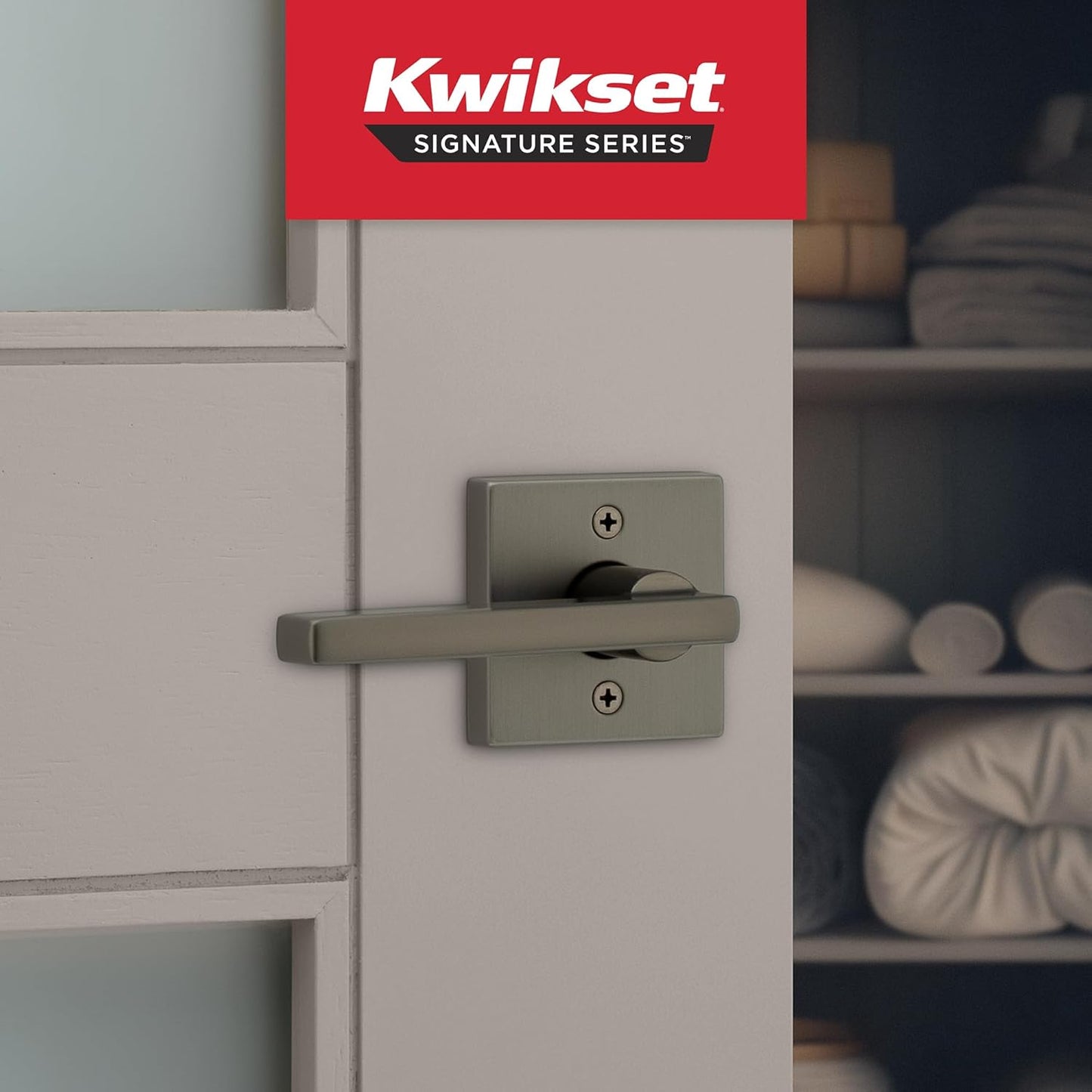 Kwikset Halifax Square Dummy Door Handle, Single Sided Lever for Closets, French Double Doors, and Pantry, Gunmetal Non-Turning Reversible Interior Push/Pull Lever