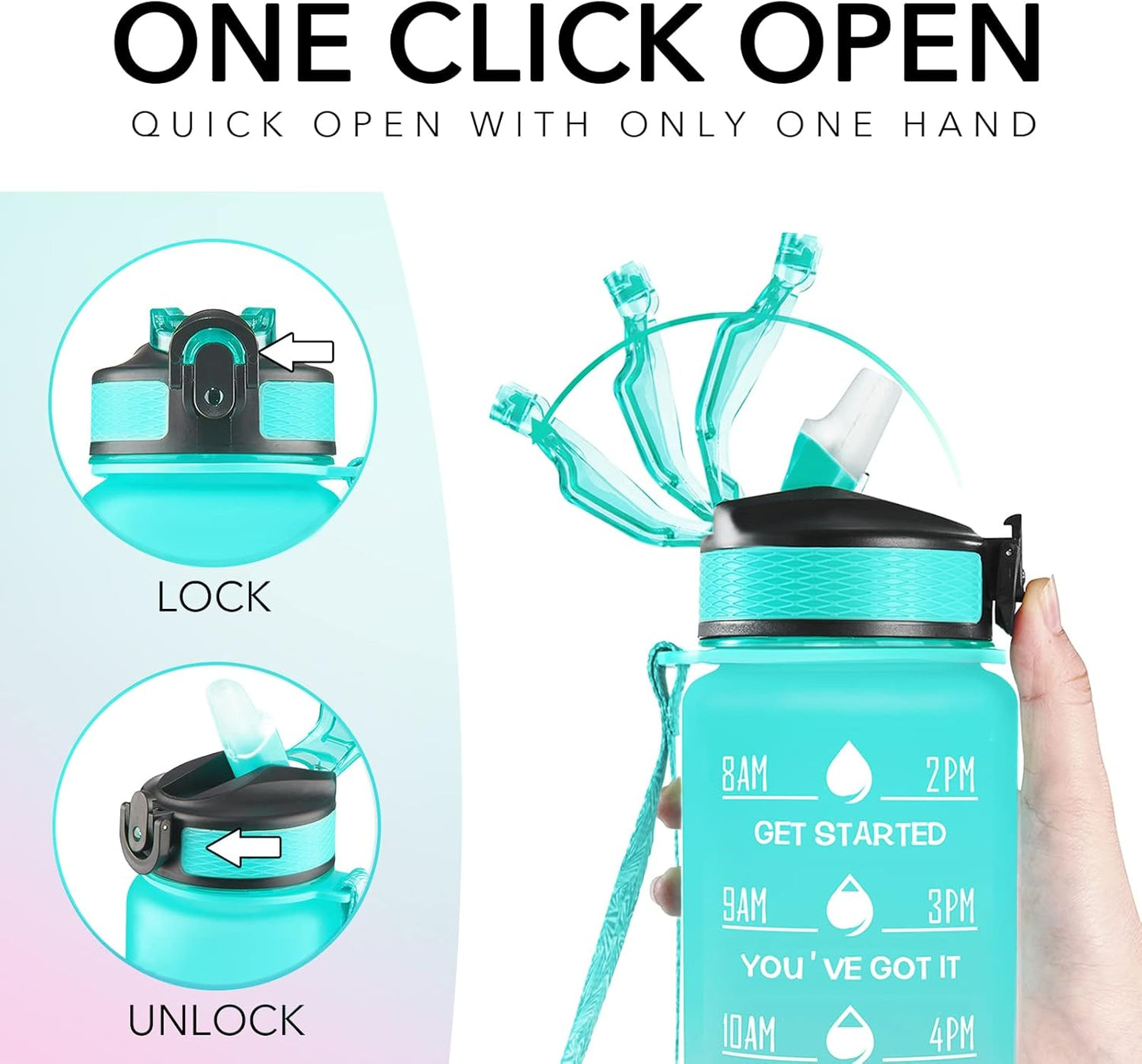 Hyeta 32 oz Water Bottles with Times to Drink and Straw, Motivational Water Bottle with Time Marker, Leakproof, Drinking Sports Water Bottle for Fitness, Gym and Outdoor