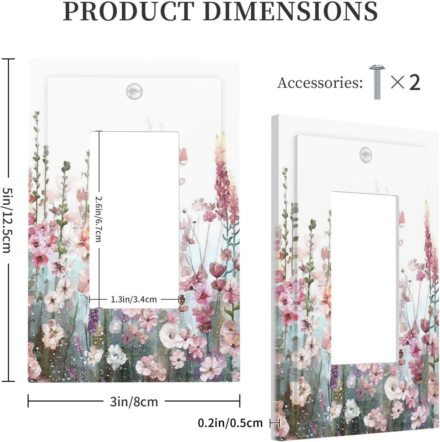 Colorful Flowers Pink Floral Watercolor Plant Decorative Outlet Covers 1 Gang Single Rocker Light Switch Cover Plate Wall Plates GFCI Faceplate for Bed Room Living Room Decor