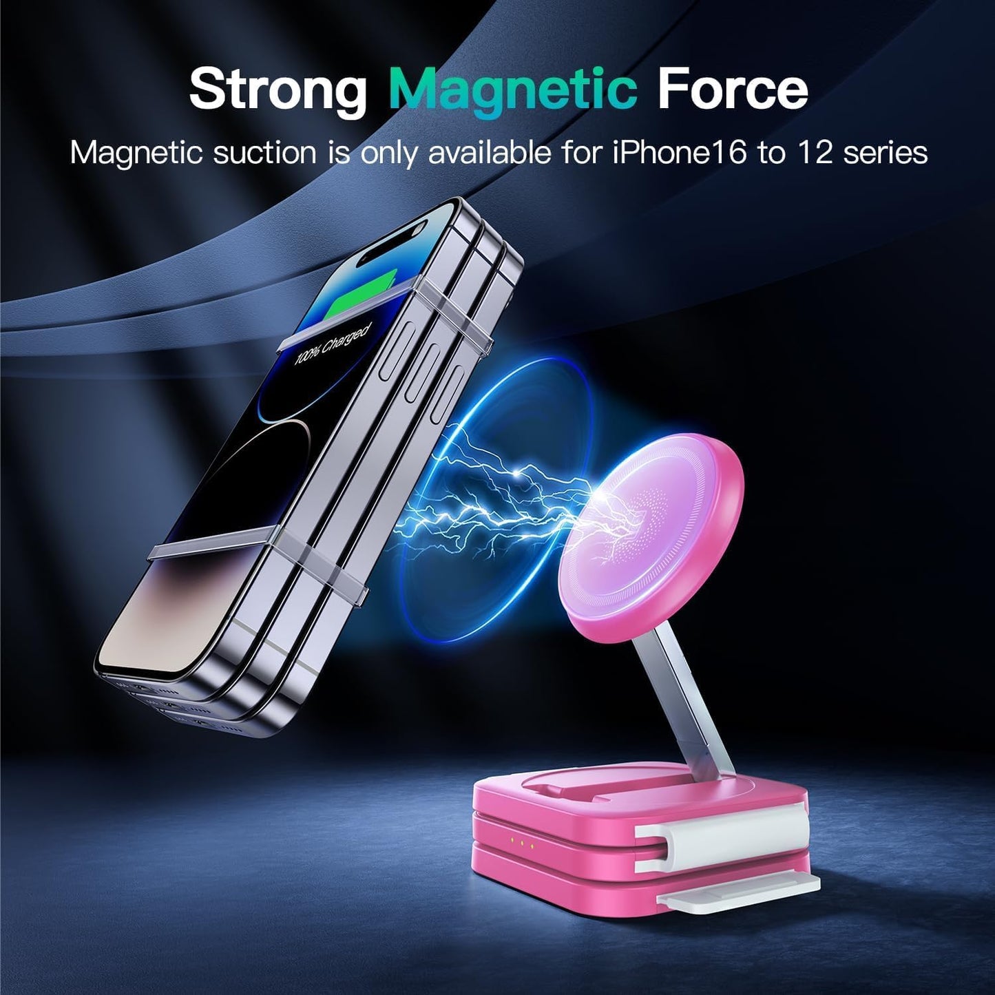 JARGOU 3 in 1 Magnetic Wireless Charger, Fast Charging Station for iPhone 16/15/14/13/12 Series, Travel Charger for Multiple Devices for AirPods 4/3/2/Pro, Charging Stand for Apple Watch Series (Pink)