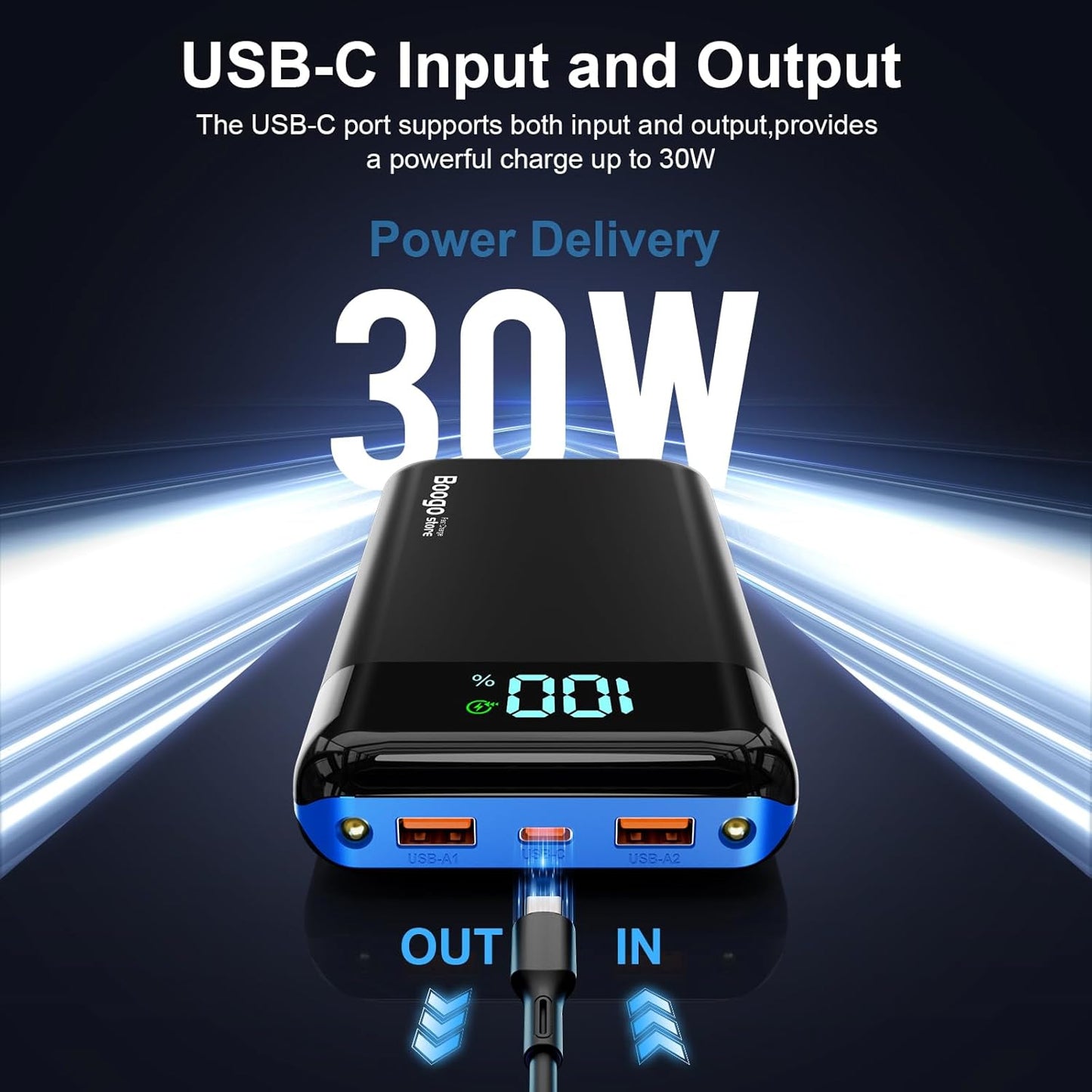 Portable Charger Power Bank 52800mAh Powerbank PD 30W and QC 4.0 Fast Charging Built-in Bright Flashlight LED Display 2 USB 1Type-C Output External Battery Pack for iPhone,Samsung