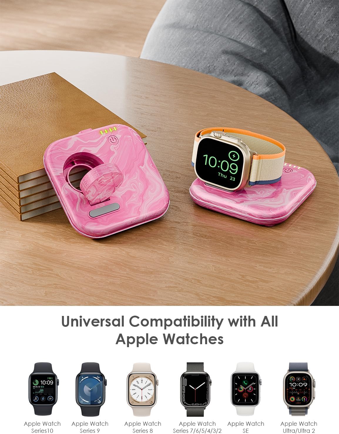 Portable for Apple Watch Charger 2000mAh - Foldable Magnetic Power Bank for Series 2-10/SE/Ultra1/2, Emergency Backup Charger with Type-C Travel Cable