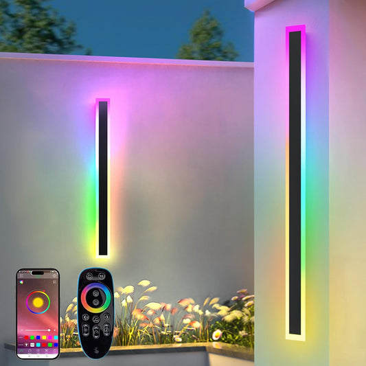 2 Pack Outdoor RGB Long Wall Lights, 47.2inch Wall Lights RGB/Warm/White Dimmable Modern Led Wall Lighting, Ip65 Waterproof Wall Sconce with Remote APP Control for Outdoor/Indoor Party Gathering