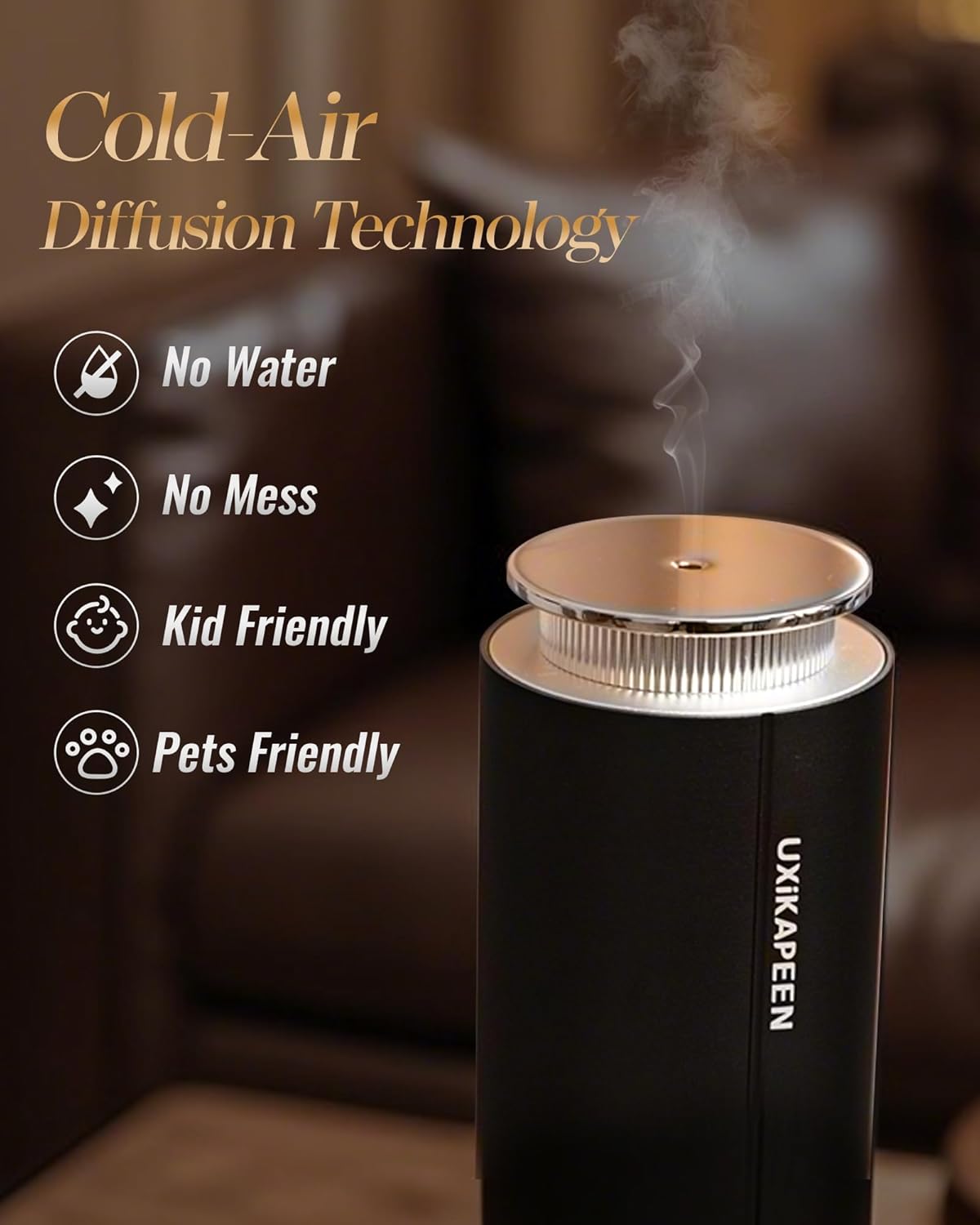 Waterless Essential Oil Diffuser for Home Large Room 2000 Sq.ft Coverage,Cordless Wireless Battery Operated Diffuser with White Tea Oil,Scent Diffusers for Hotel/Office/App/Remote Control/Time,Black