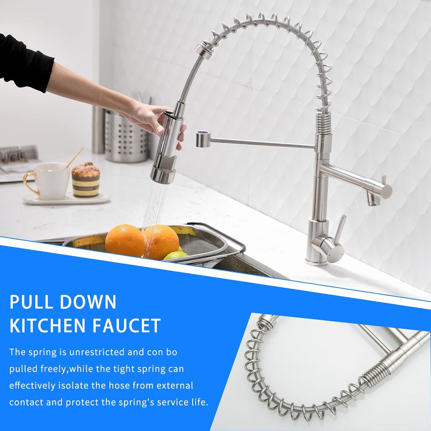 AIMADI Kitchen Faucet with Pull Down Sprayer,Commercial Stainless Steel Pull Down Sprayer Kitchen Faucet Single Hole Single Handle RV Laundry Outdoor Kitchen Sink Faucets
