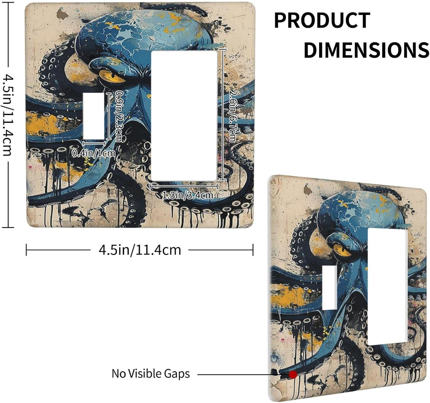 Outlet Covers Nautical Vintage Blue Octopus Yellow Eyes Oil Watercolor 1 Toggle 1 Rocker Combination Decorative Wall Plate Electrical Switch Plates Light Switch Cover Plate for Kids room