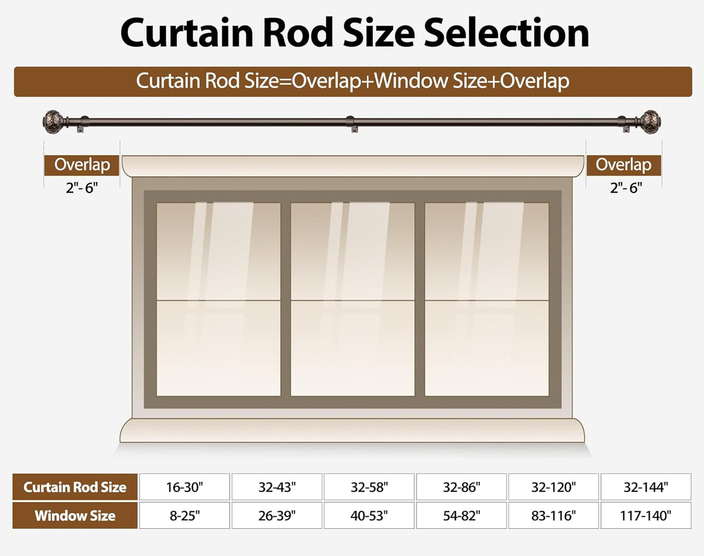 TONIAL Bronze Curtain Rod 32 to 43 Inches, 7/8 Adjustable Curtain Rods for Windows 20 to 39 Inches, Splicing Drapery Rods Heavy duty with Netted Texture Finials