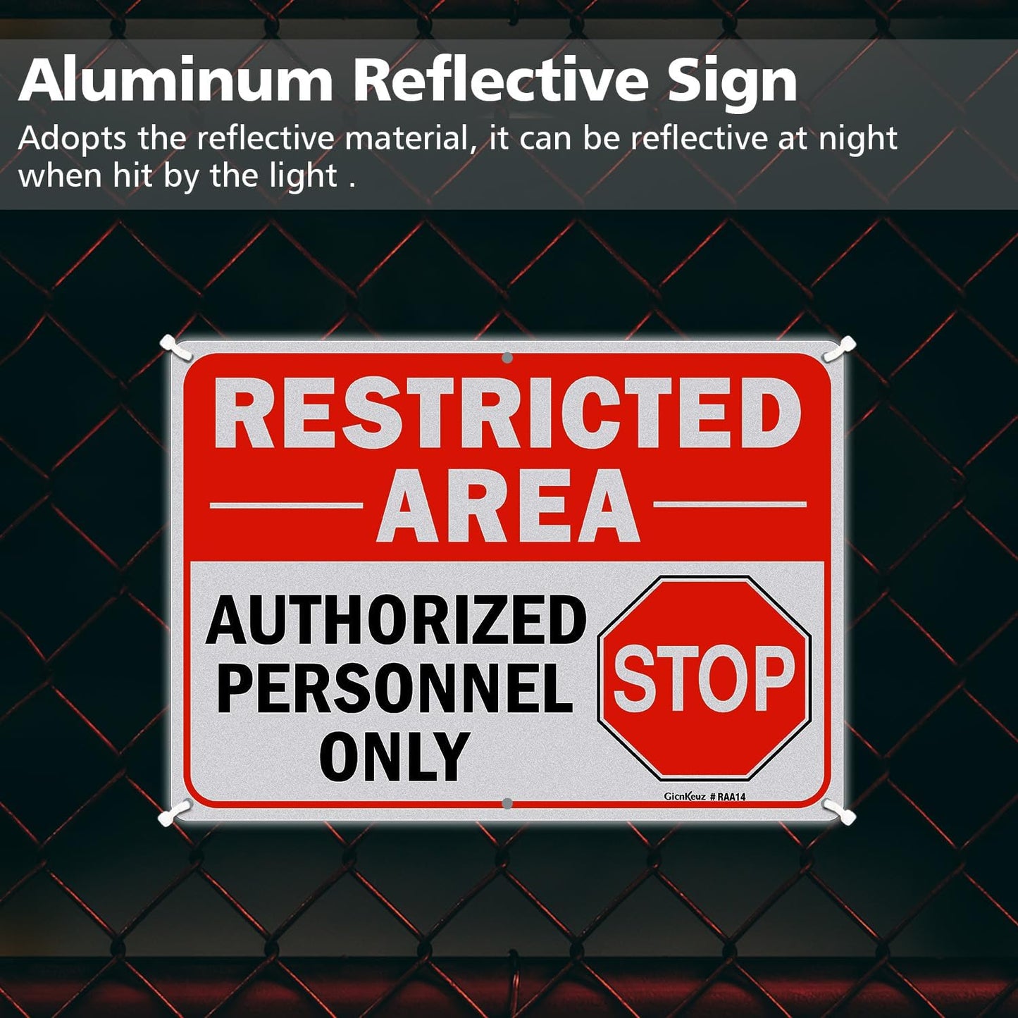 GicnKeuz Large Restricted Area Sign, 14x10 Inches Do Not Enter - Authorized Personnel Only Signs, Rust Free.40 Reflective Aluminum, Fade Resistant/Waterproof, 6 Pre-drilled Holes (4 Pack)
