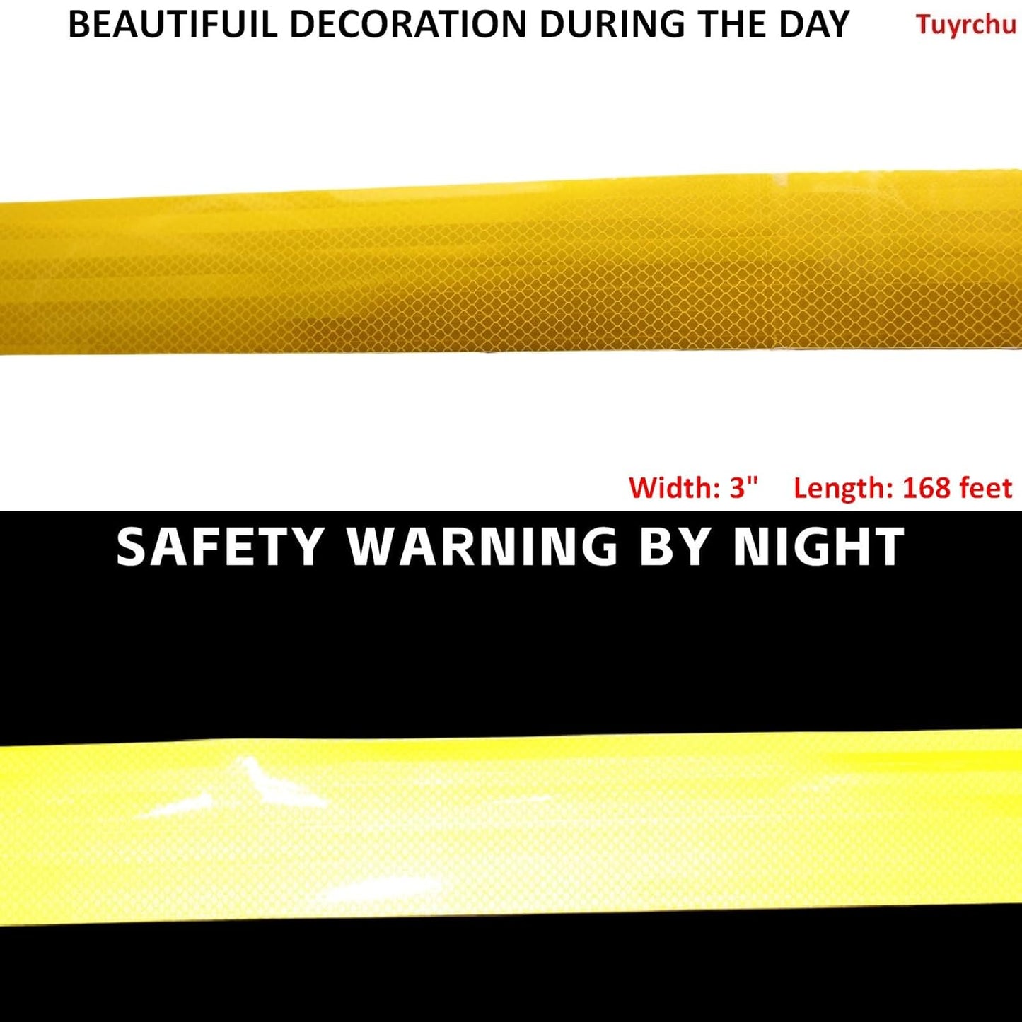 Non Fading Yellow Reflective Tape 3 inch Wide, Outdoor Waterproof High Visibility Warning Industrial Marking Tape, Safety Stickers (168 feet)