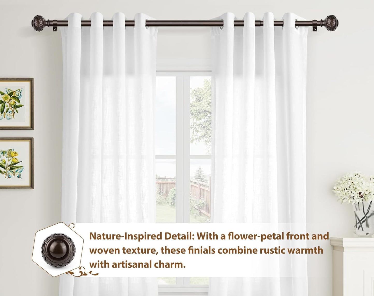 TONIAL 2 Pack Bronze Curtain Rod 32 to 86 Inches, 7/8 Adjustable Curtain Rods for Windows 20 to 82 Inches, Splicing Drapery Rods Heavy Duty with Netted Texture Finials
