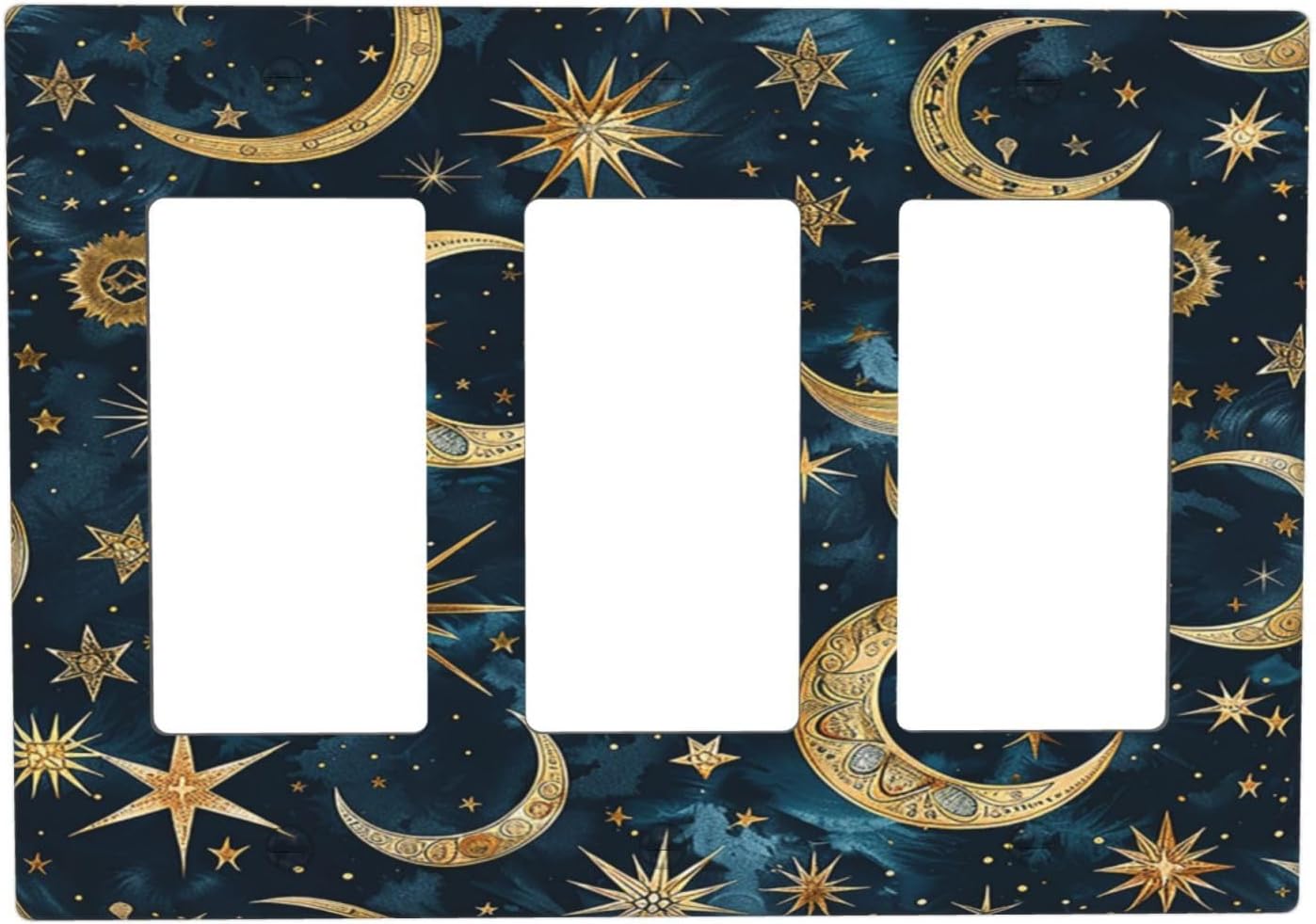 Light Switch Covers Modern Abstract Sky Blue Gold Moon Sun Star 3 Gang Rocker Electrical GFCI Decorative Triple Outlet Wall Plate Cover Switchplate for Bedroom Kids room Decor