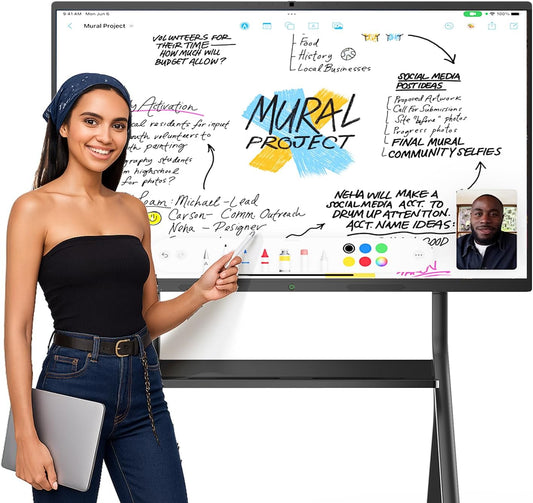 85" Smart Board, Interactive Whiteboard, 4K Electronic Board, UHD Touchscreen, Android 13, 8+128G, All in One Smartboard for Classroom Office Home (Wall Mount Included)