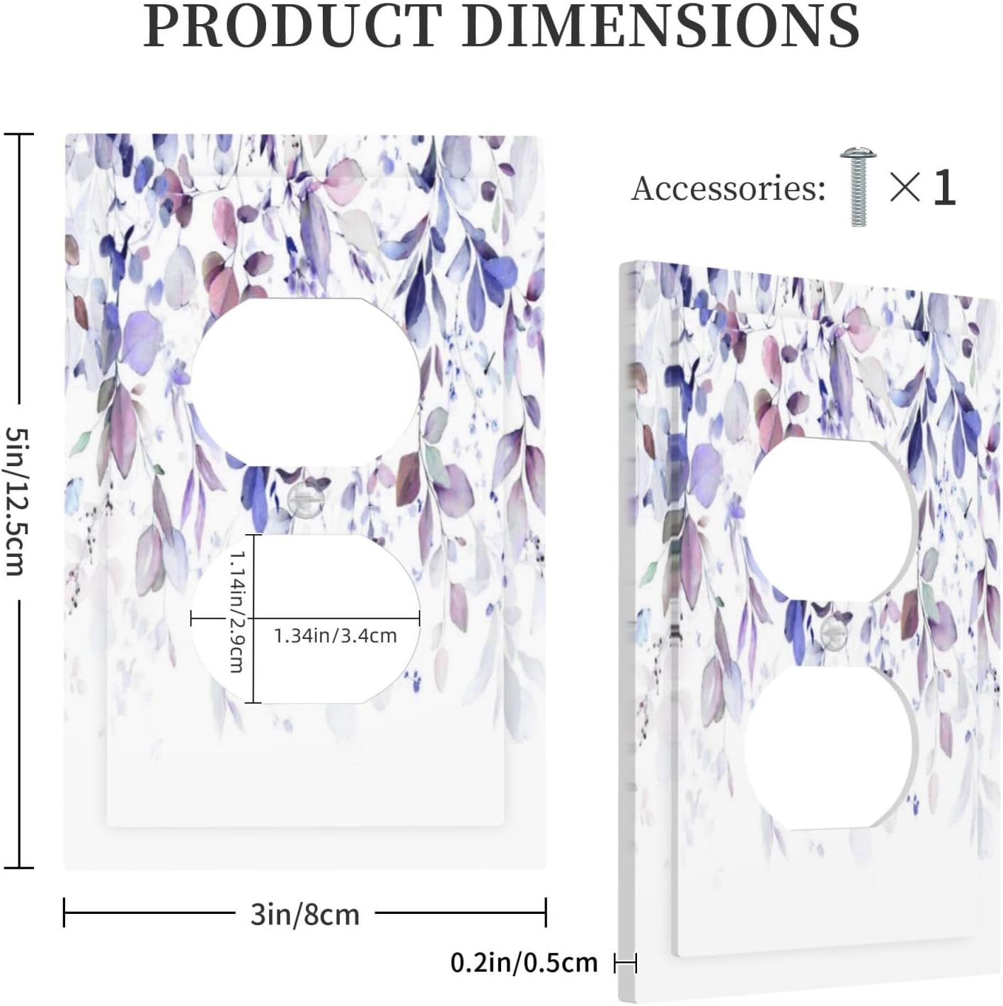 Purple Eucalyptus Watercolor Floral Rustic Leaf Outlet Covers 1 Gang Duplex Light Switch Cover Decorative Switch Plates Electrical Receptacle Faceplate Wall Plate for Farmhouse Home Decor