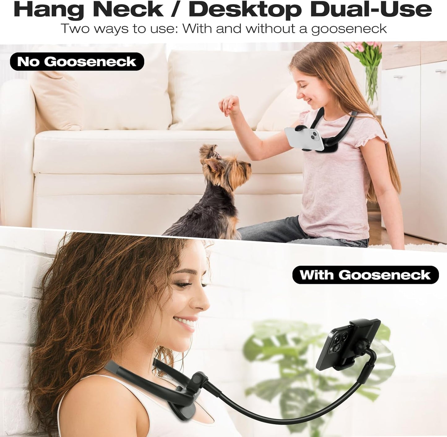 Cell Phone Stand, Neck Cell Phone Holder, Hand Free Flexible Gooseneck Phone Holder for Bed, Neck Phone Holder POV/Vlog Selfie Mount, Universal Multi-Functional Phone Stand for 4.7''-6.7'' Phone