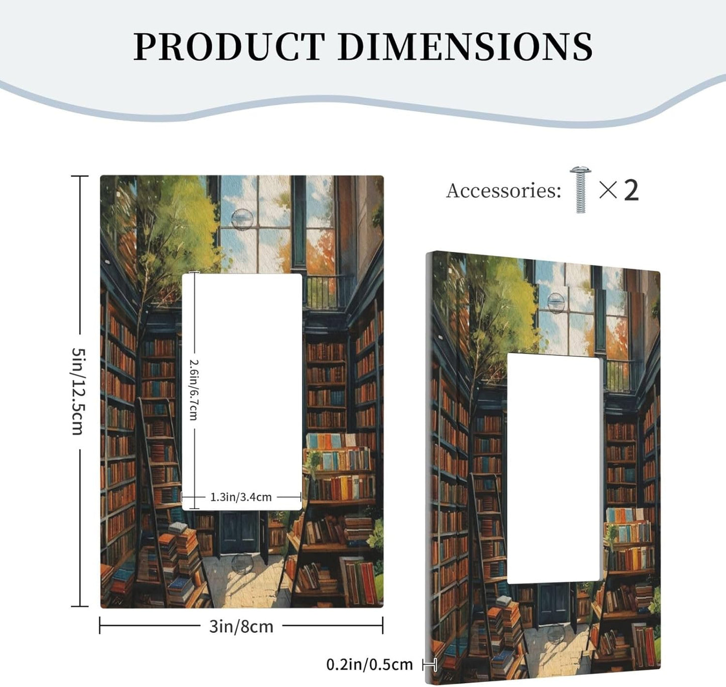 Library With A Lot Of Books Single Decora Outlet Wall Plate 1 Gang Rocker Decorative Switchplate Faceplate GFCI Light Switch Covers for Home Living Decor
