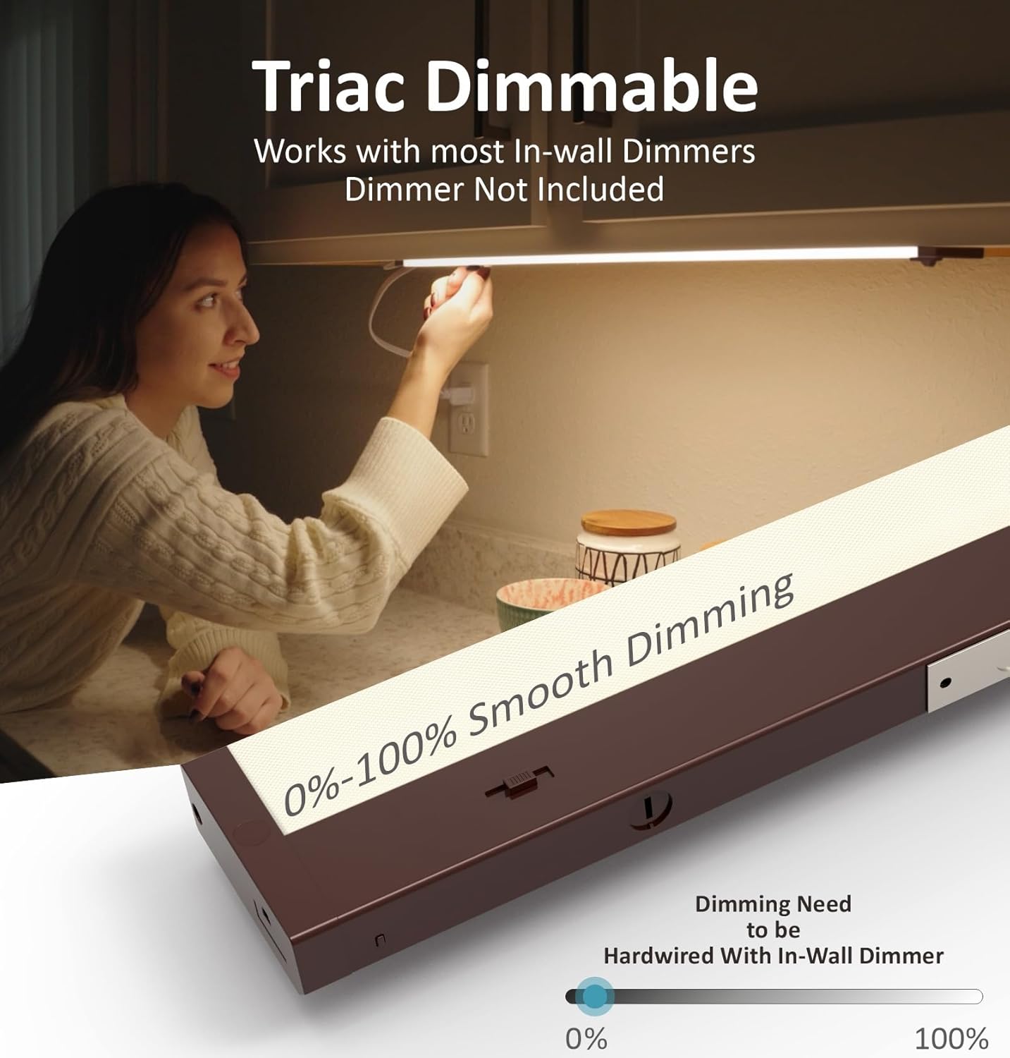 LED Under Cabinet Lighting Hardwired or Plug in, 16 Inch 8W, Dimmable 5 Color 2700K/3000K/3500K/4000K/5000K, Linkable Eyes Care Design Counter Lights for Kitchen, Sink, ETL Listed, Bronze