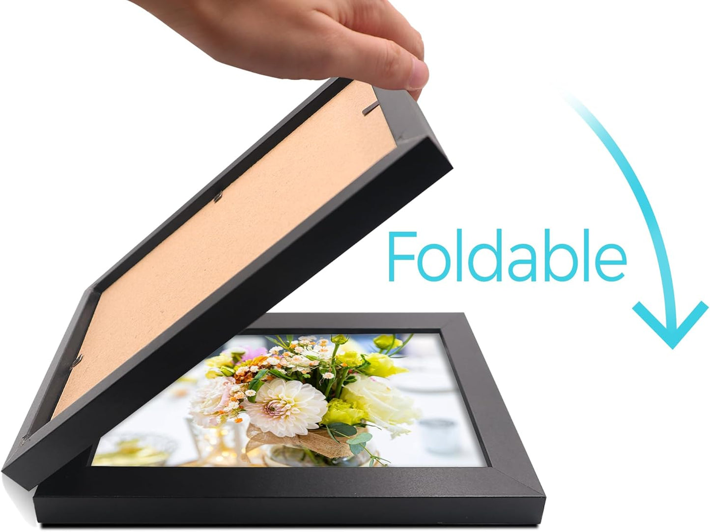 Double 4x6 Horizontal Combo, Black Wood Picture Frame, 3.5x5.5 Opening Foldable Landscape View Photo Frame on Table-top or Wall