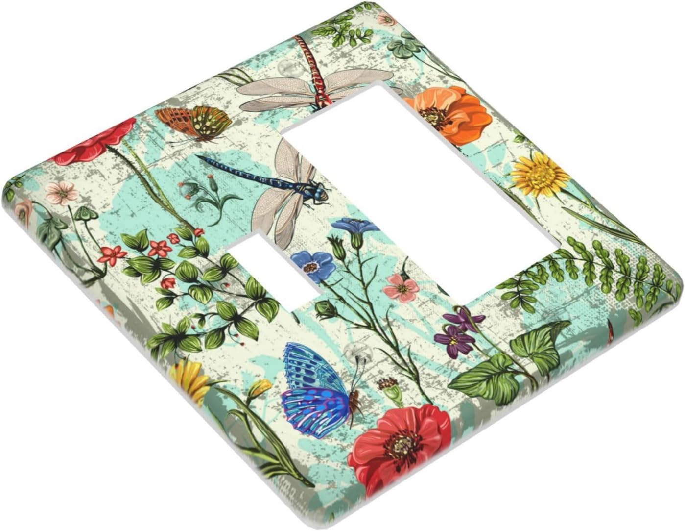 Dragonflies Flowers Butterfly 1 Toggle 1 Rocker Outlet Light Switch Cover Decorative Wall Plate Cover For Home Living Bedroom Kitchen Decorative