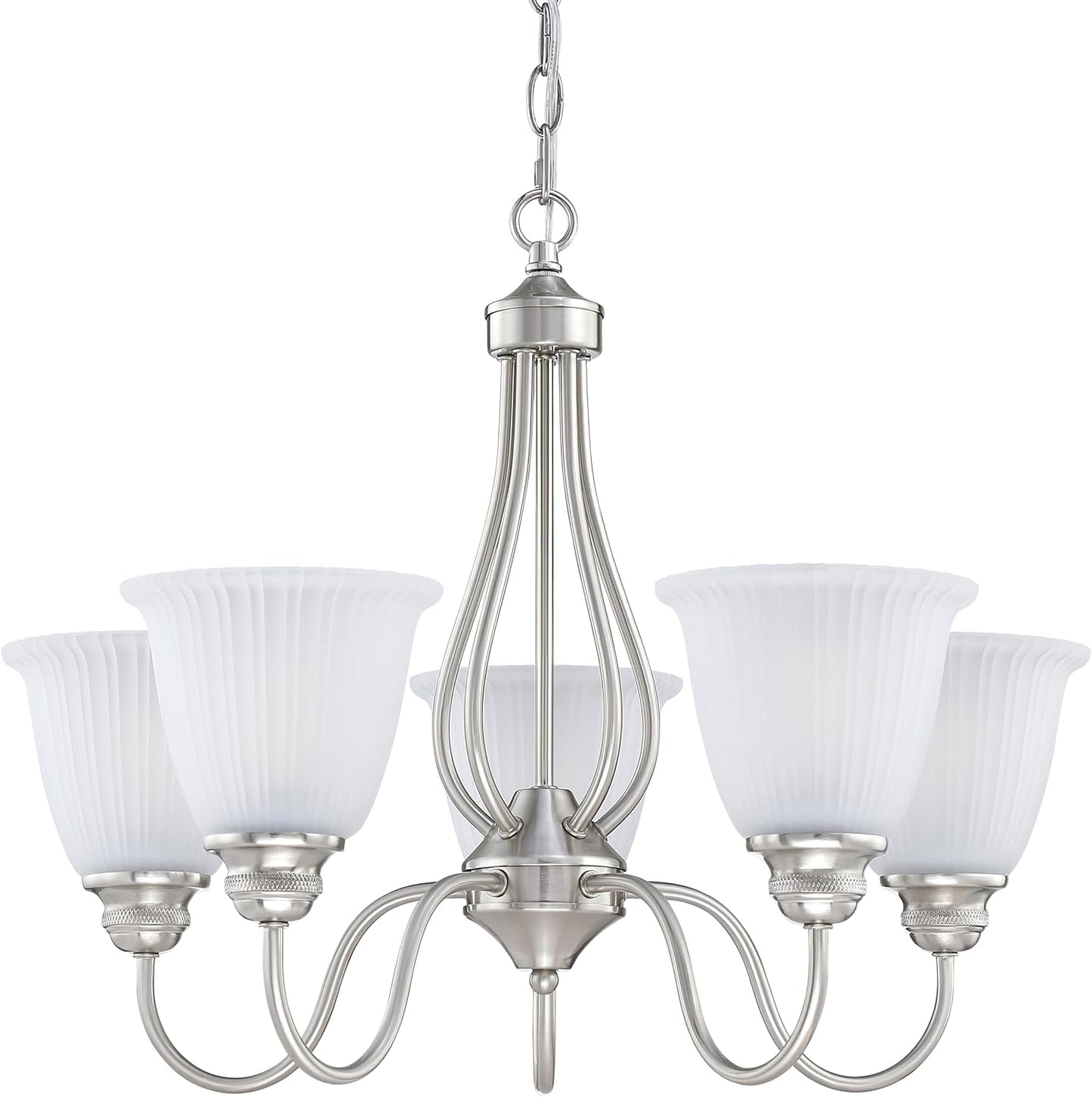 Doraimi Lighting 5 Light Chandelier Stripe Frosted Glass Shade Classic Style Ceiling Pendant Light Fixture Brushed Nickel Finish for Meeting Room Dining Room Over Table Living Room