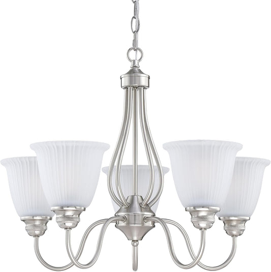 Doraimi Lighting 5 Light Chandelier Stripe Frosted Glass Shade Classic Style Ceiling Pendant Light Fixture Brushed Nickel Finish for Meeting Room Dining Room Over Table Living Room