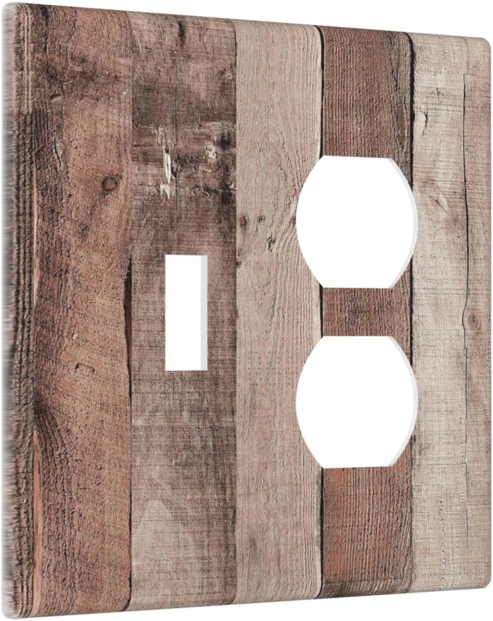Wallplates Retro Wood Brown Farmhouse Barn Wooden 1 Toggle 1 Duplex Switch Plate Electrical GFCI Faceplate Decorative Light Switch Covers for Farmhouse Cabin Decor